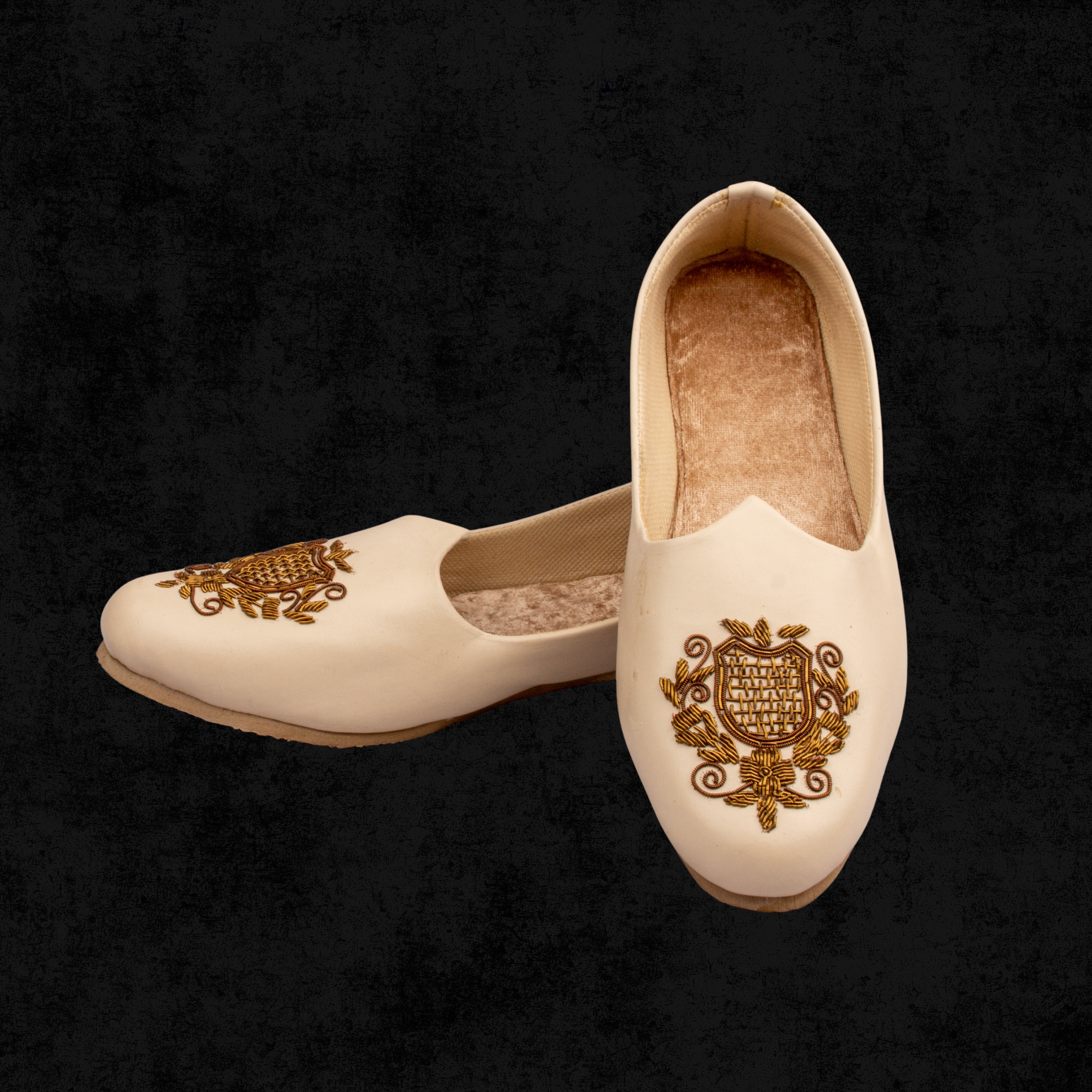 Cream Almond Shape Rexine Ethnic Loafers