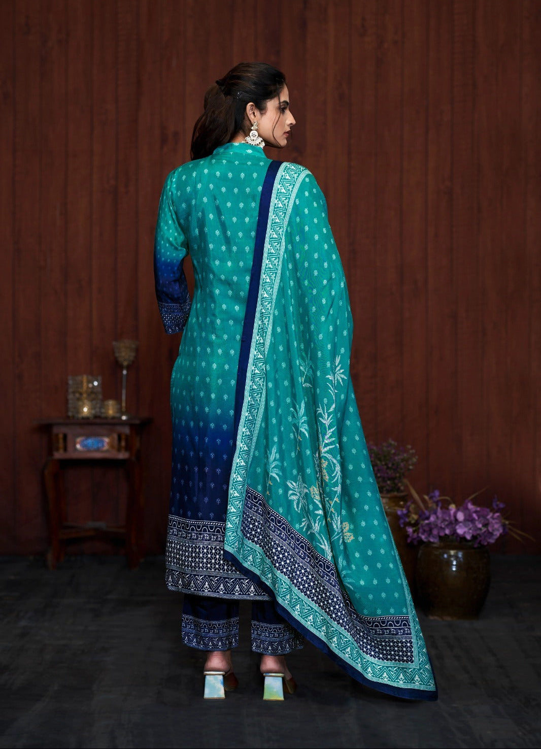 Sea Breeze Chinon Silk Embroidered Kurta Set
