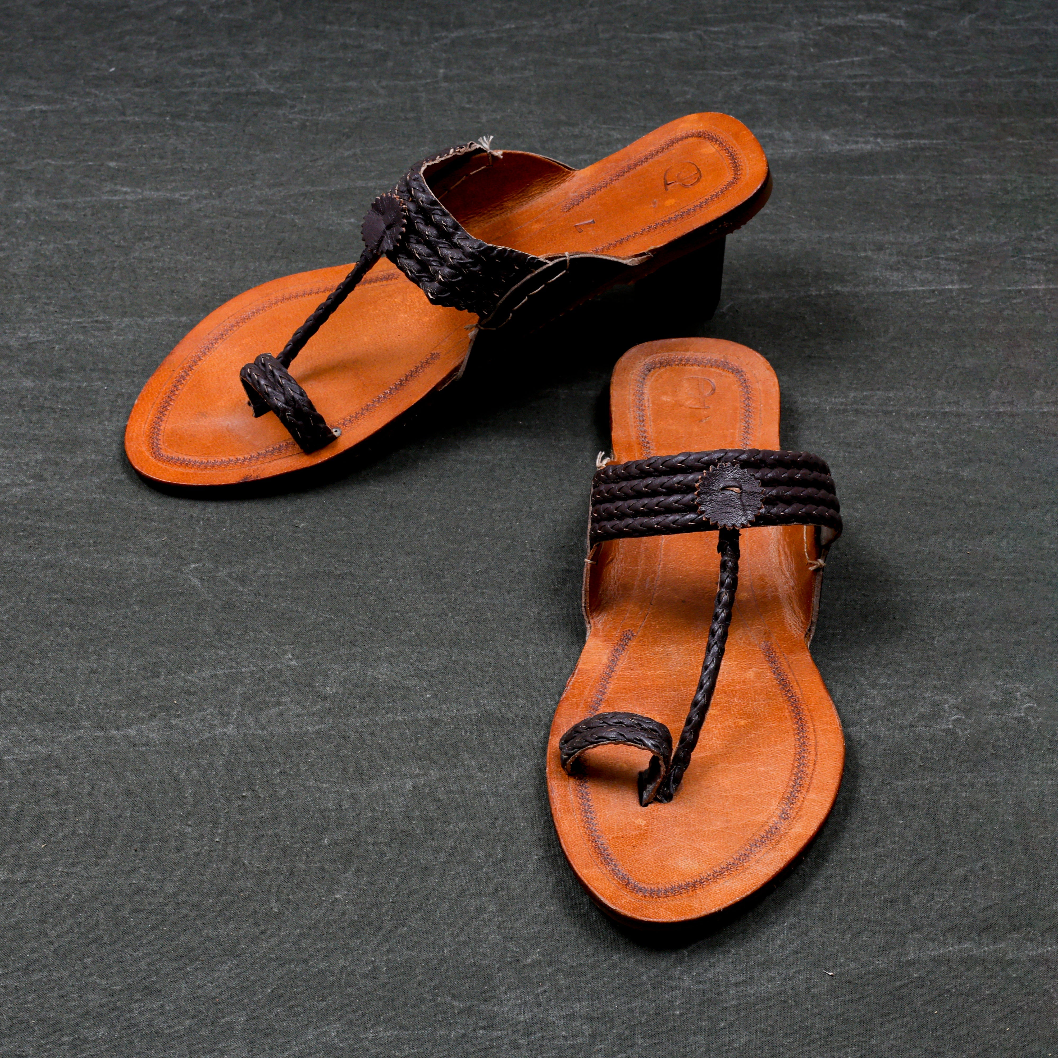 Tan Patent Kolhapuri Sandals