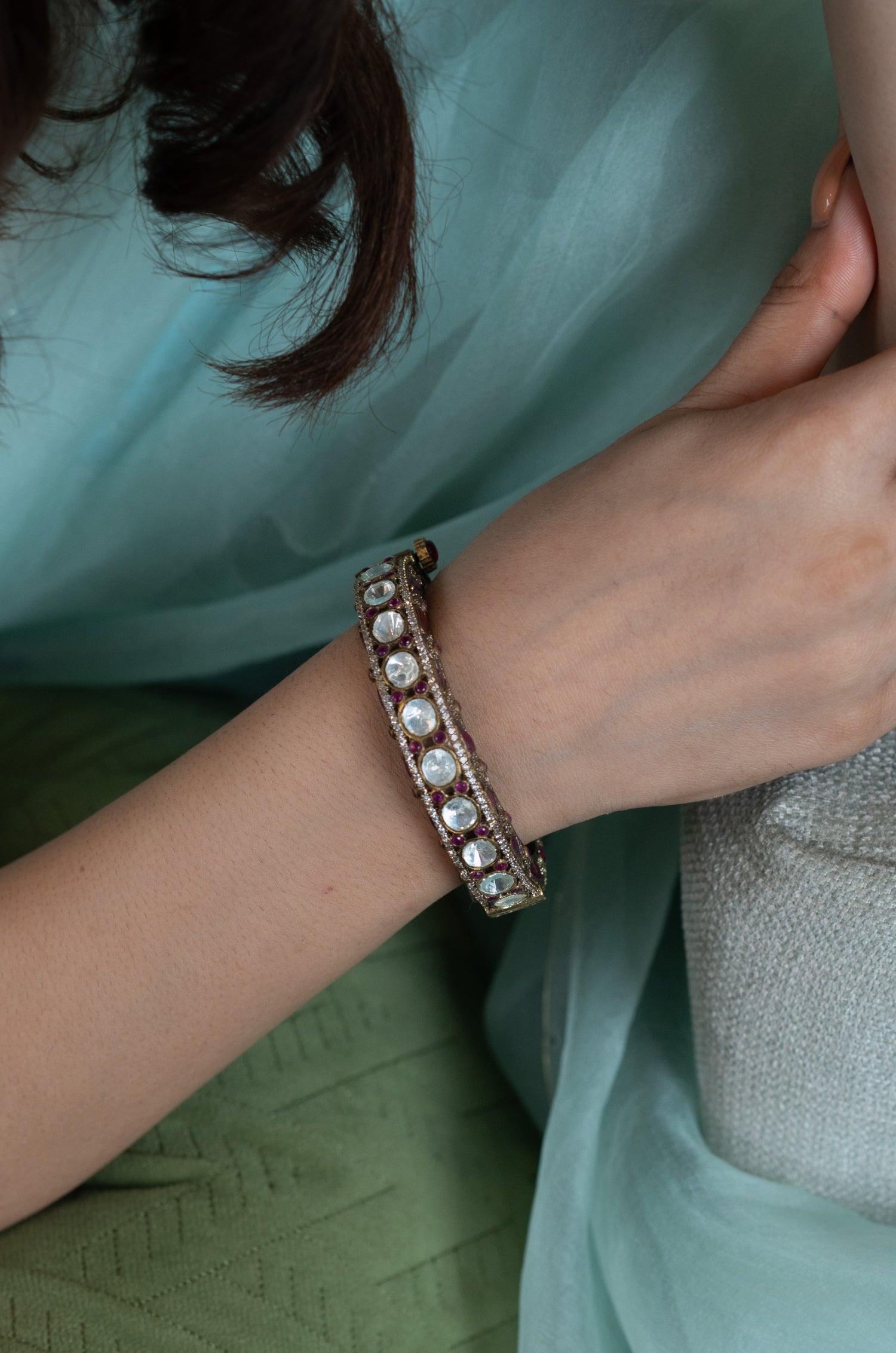 Ruby Polki Victorian Bangle - Dyulokha