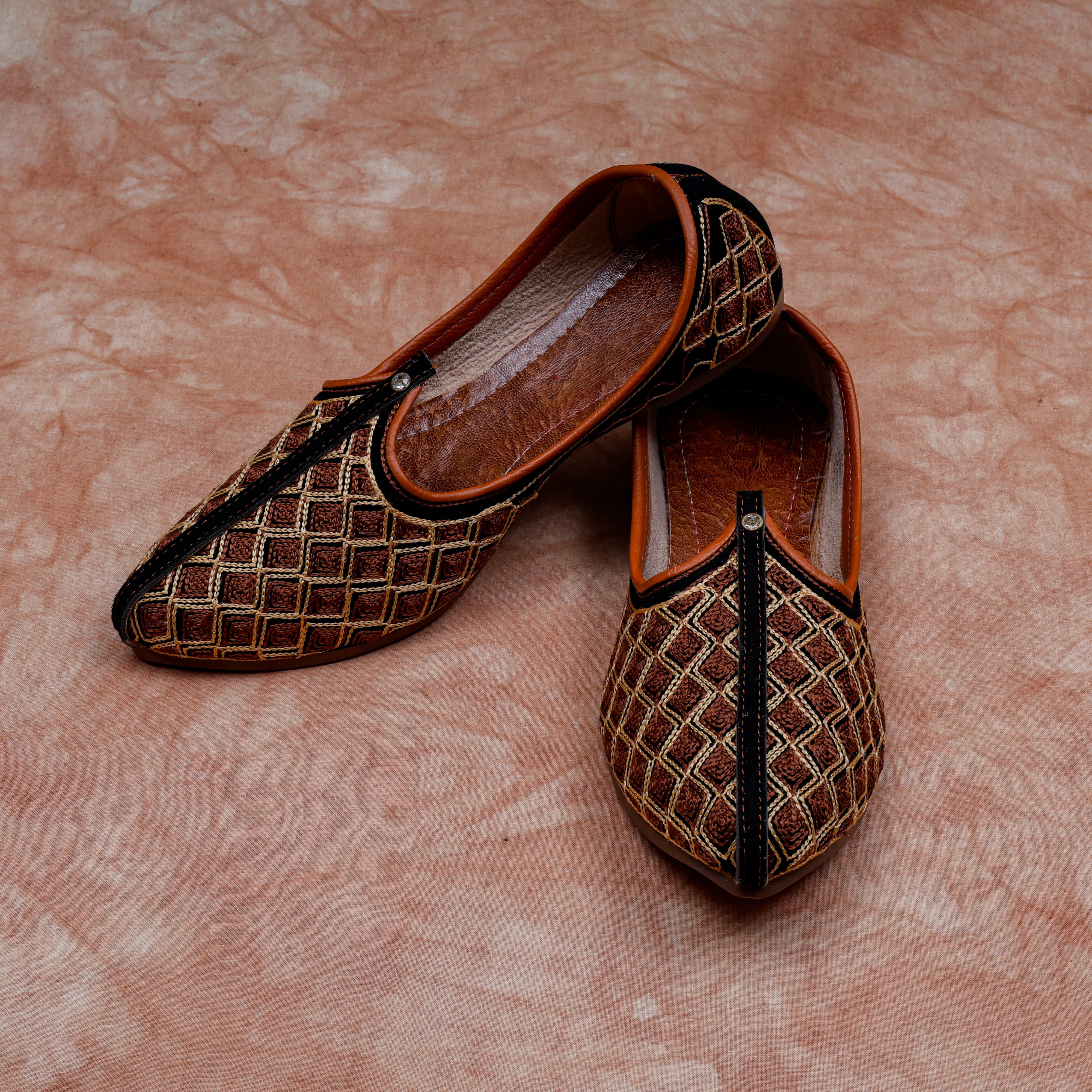Textured Brown Artisan Jutti Flats