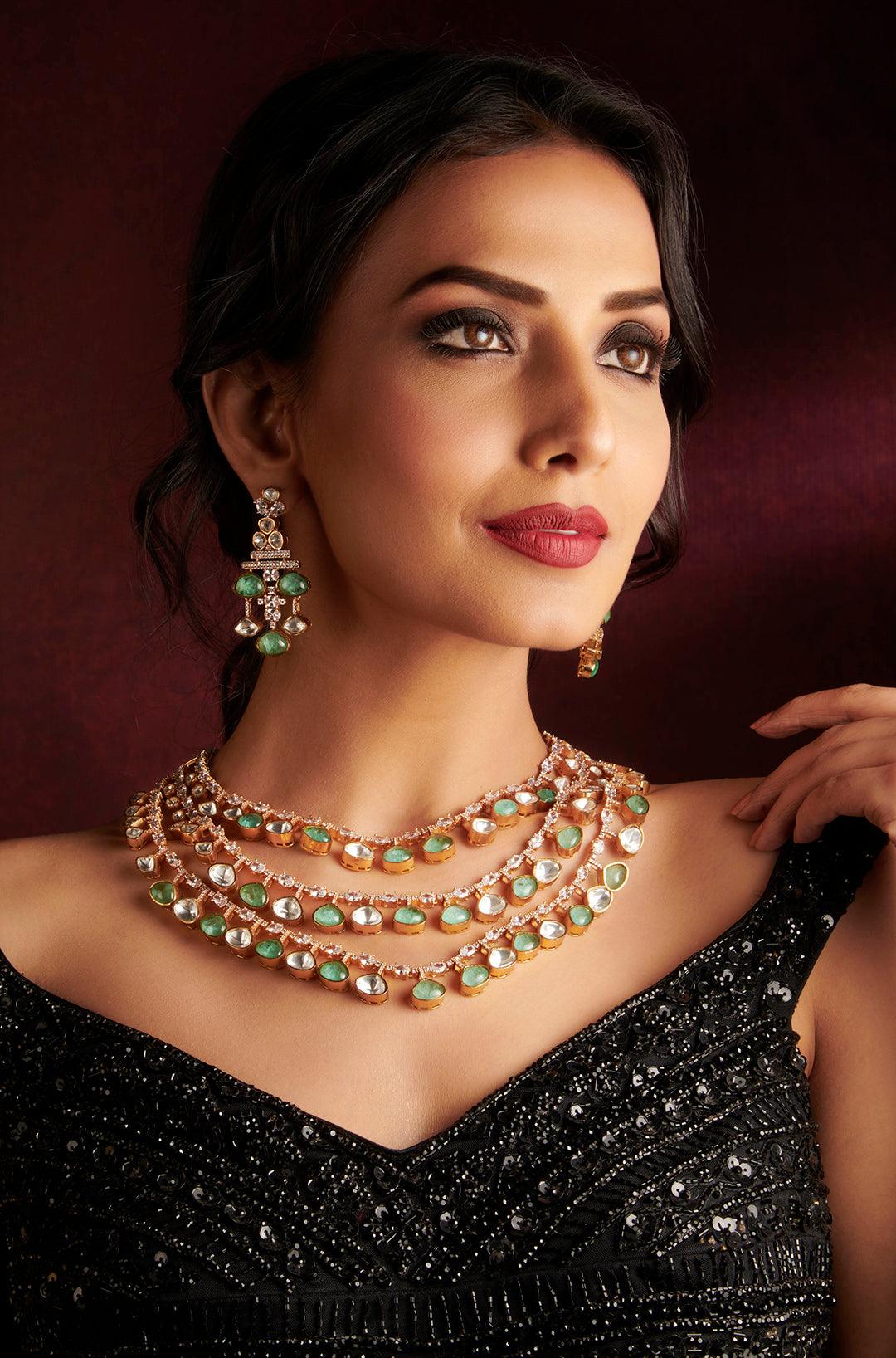 Lush Elegance Polki Necklace Set - Dyulokha