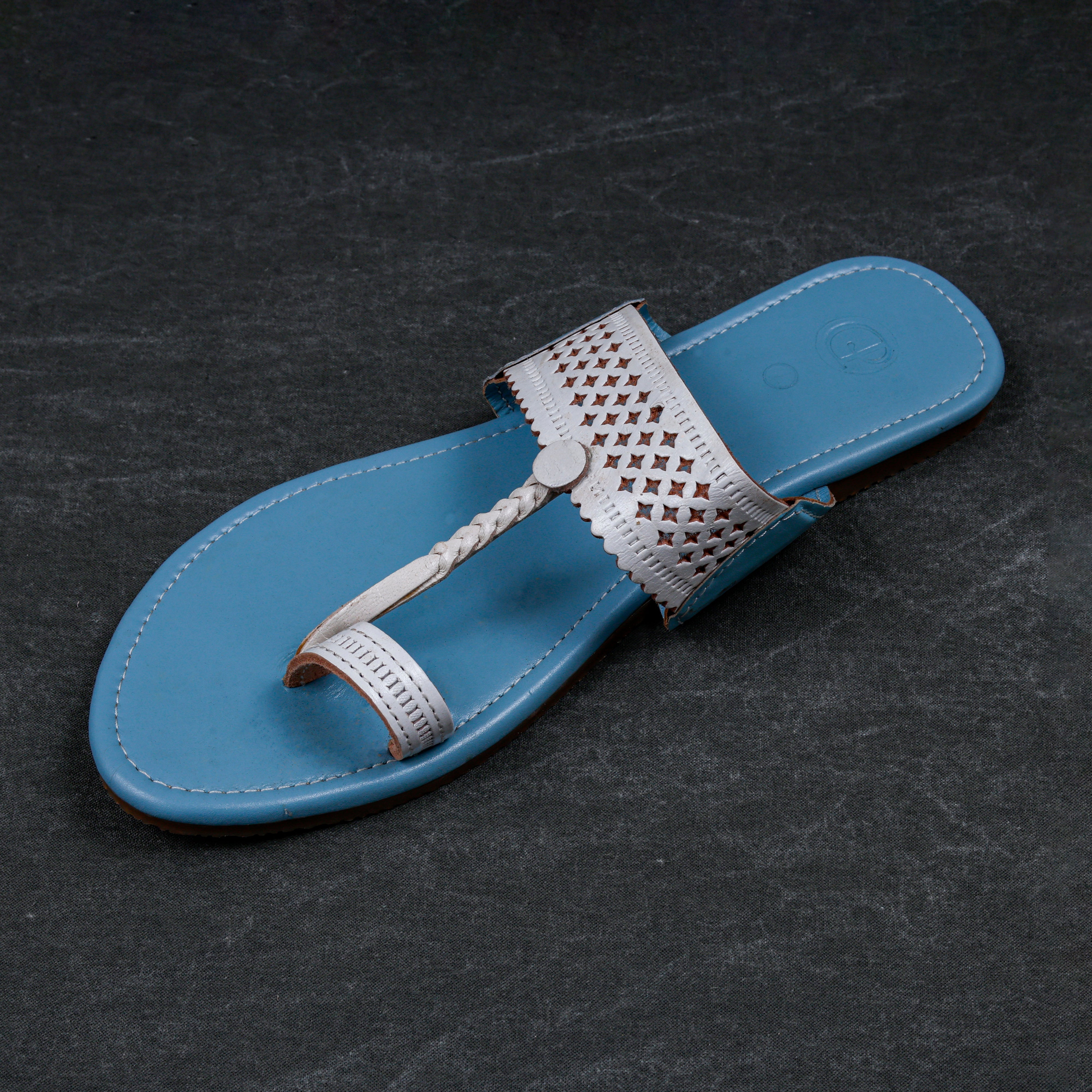 Two Tone Sky Blue Kolhapuri Chappal