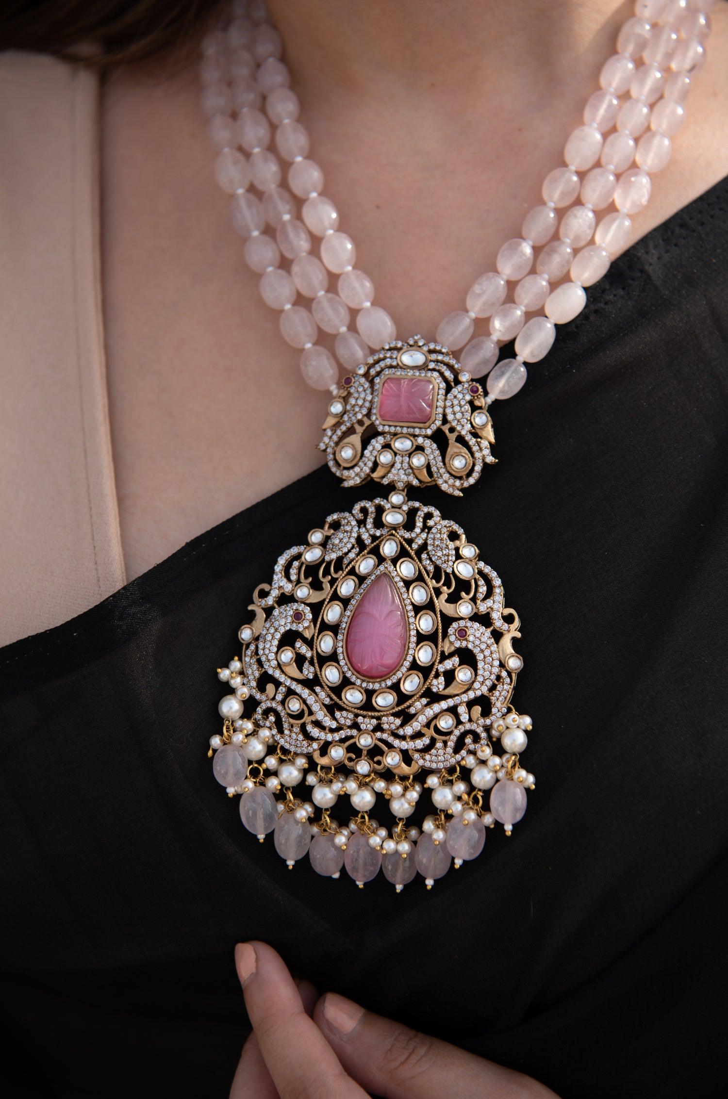 Rose Petal Polki Necklace Set - Dyulokha