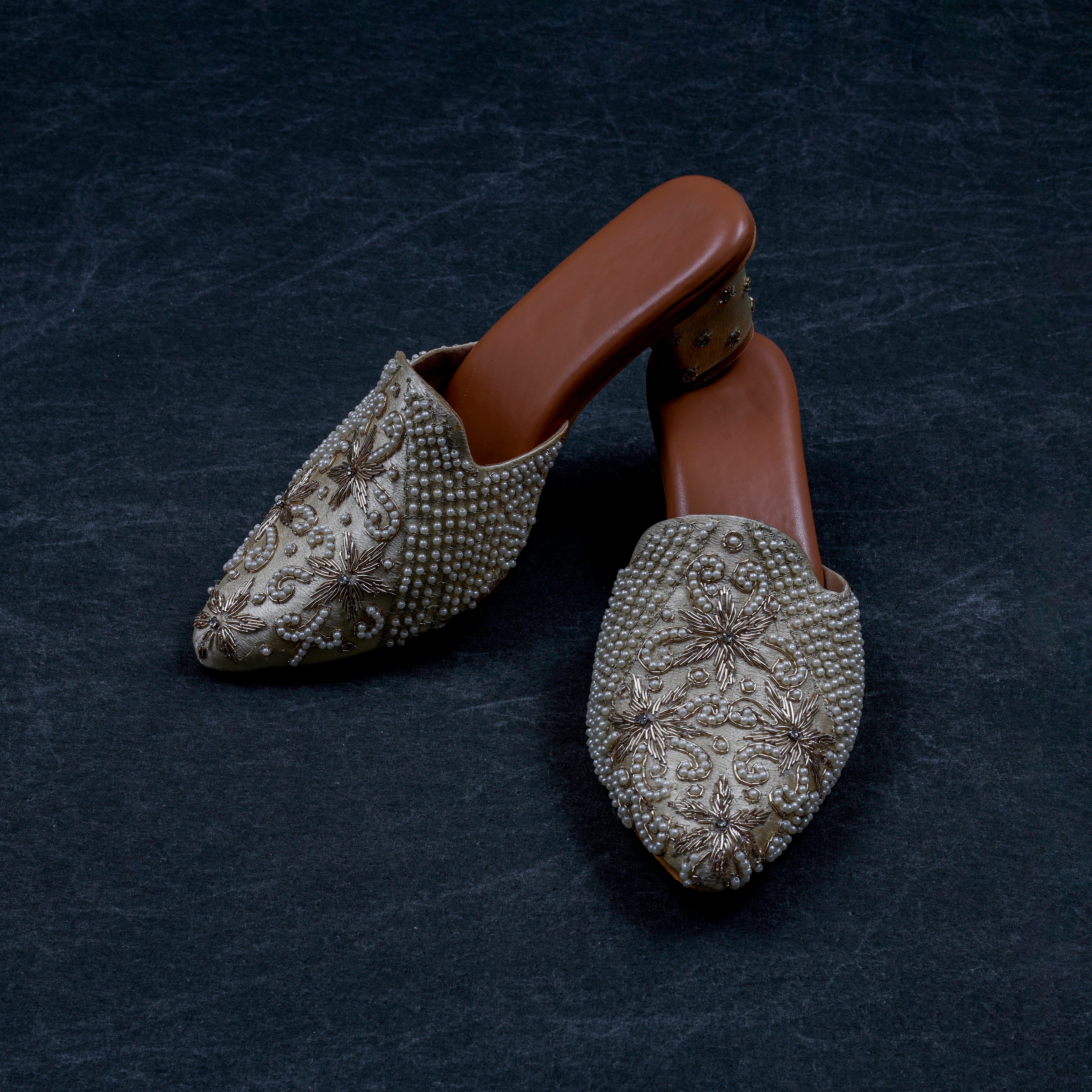 Cream Textured Artisan Ethnic Mules