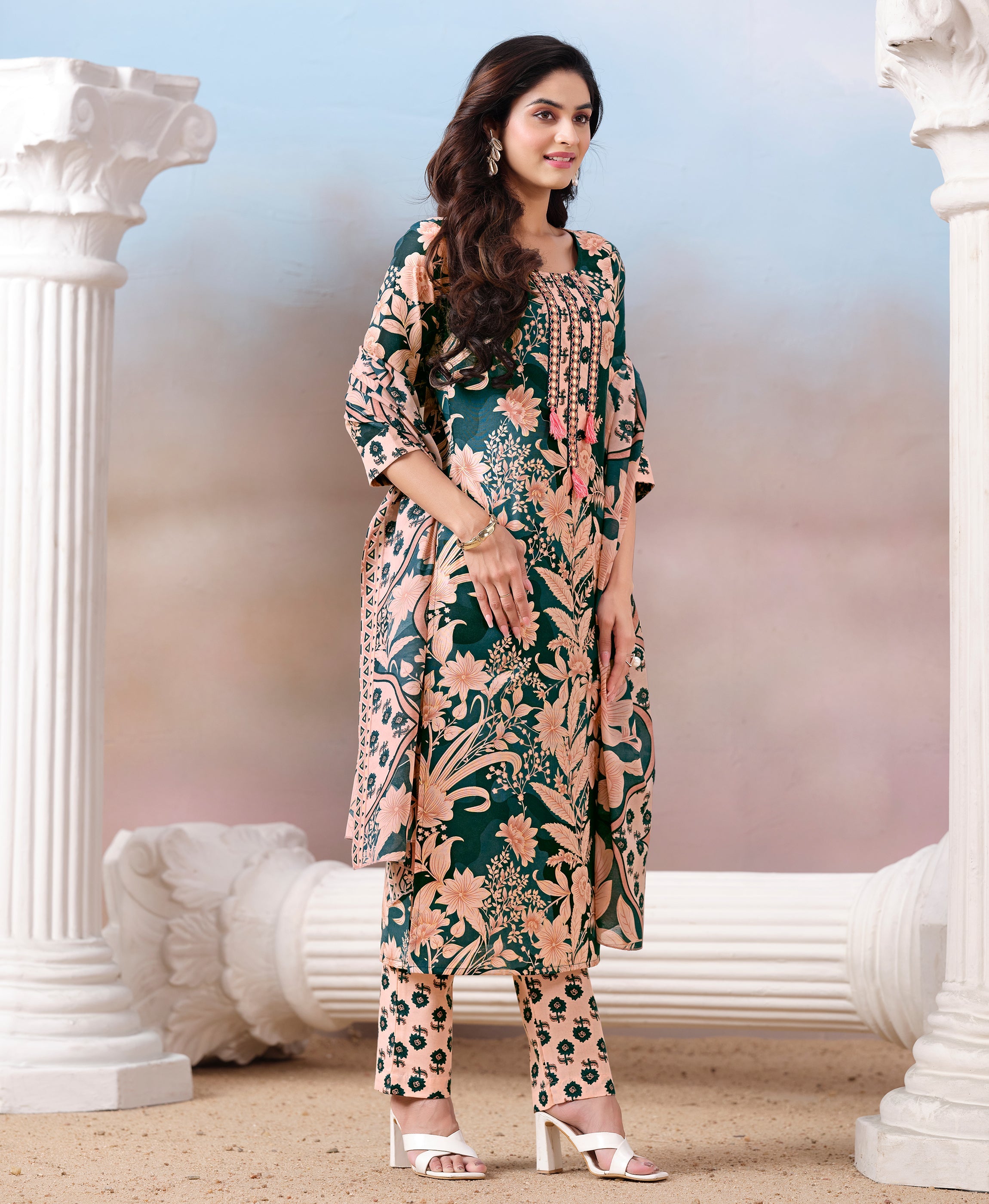 Light Pink Cotton Printed Kurta Set