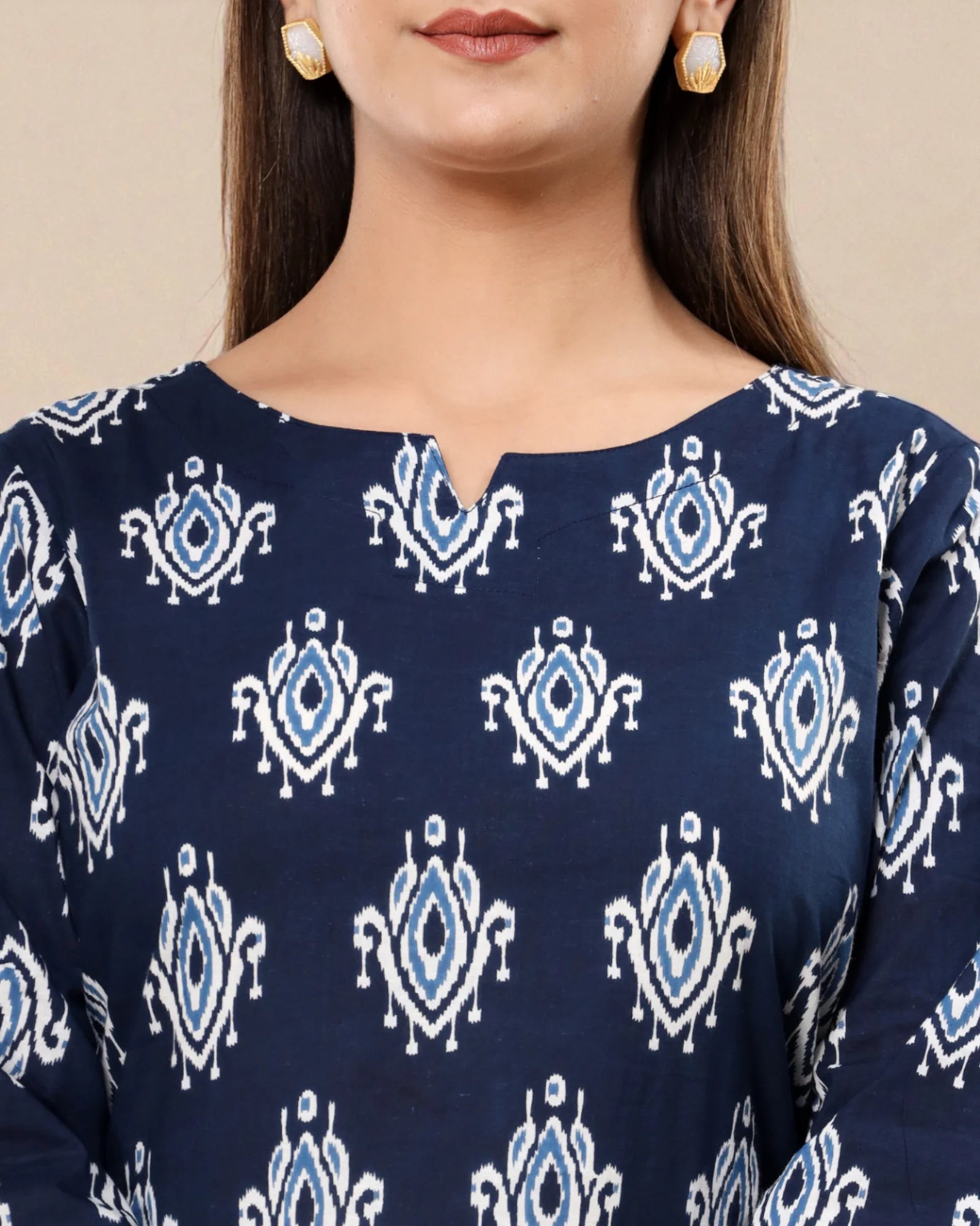 Navy Blue Cotton Printed Night Suit