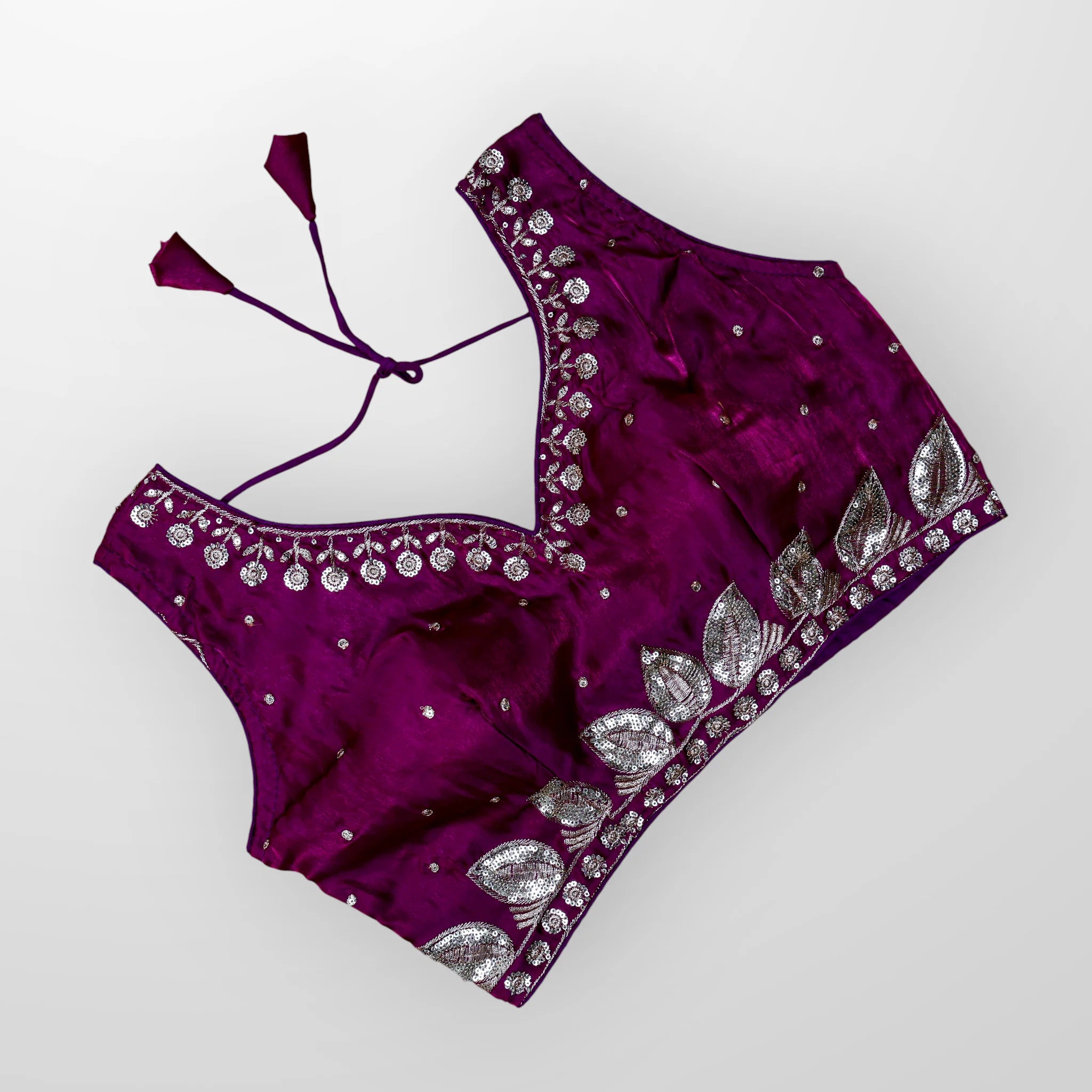 Silk Sequined Zari Leaf Embroidered Blouse