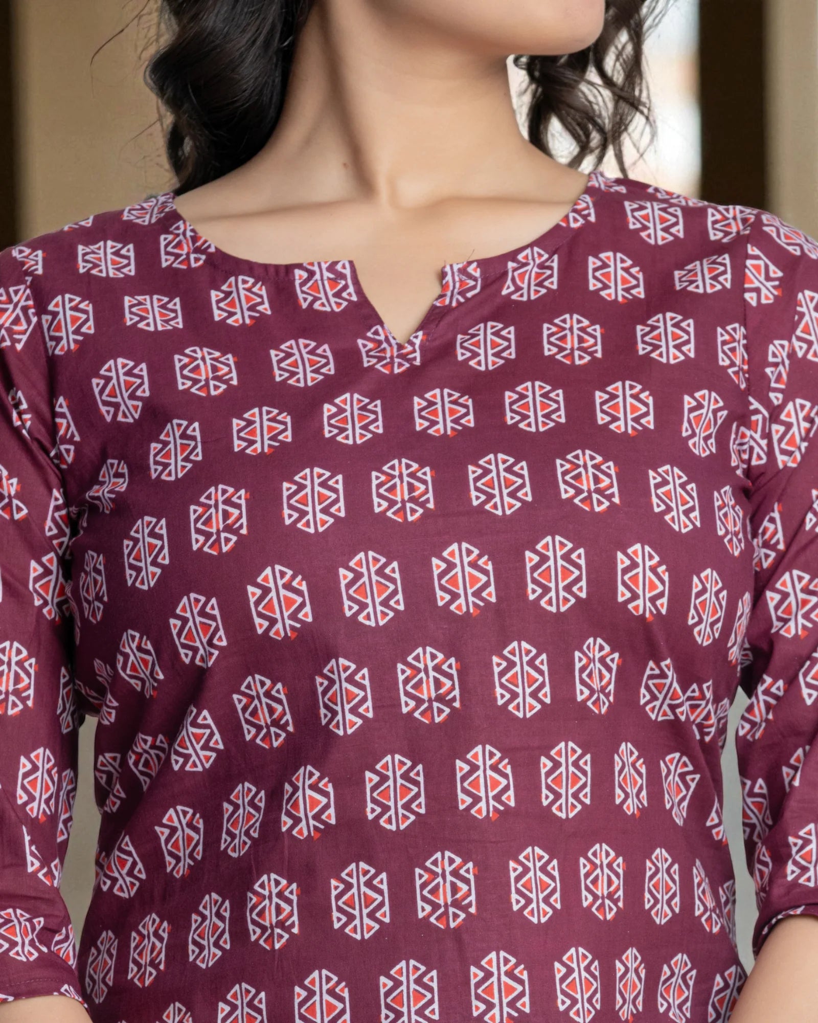 Geometric Print Cotton Floral Kurta