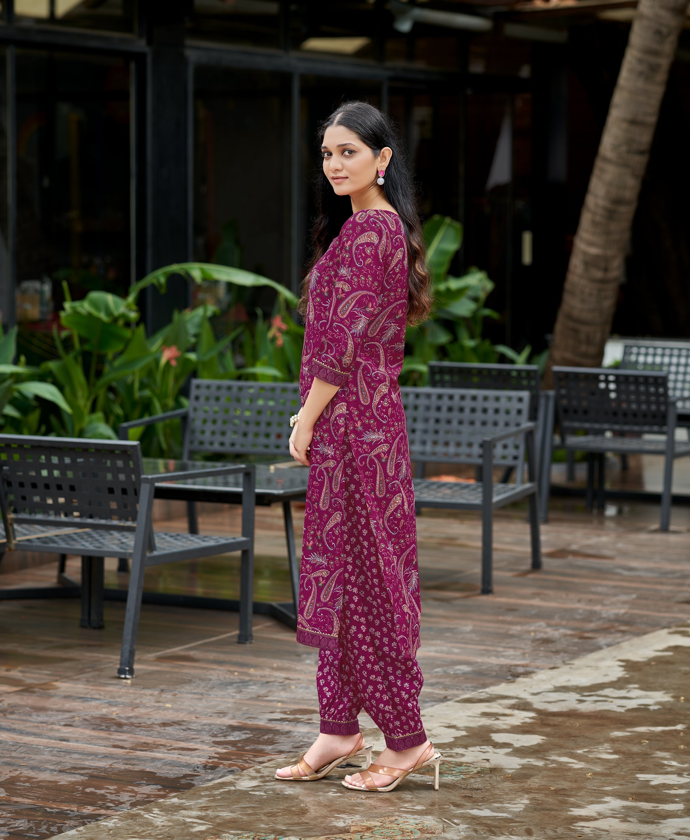 Dark Pink Cotton Embroidered Kurta Set