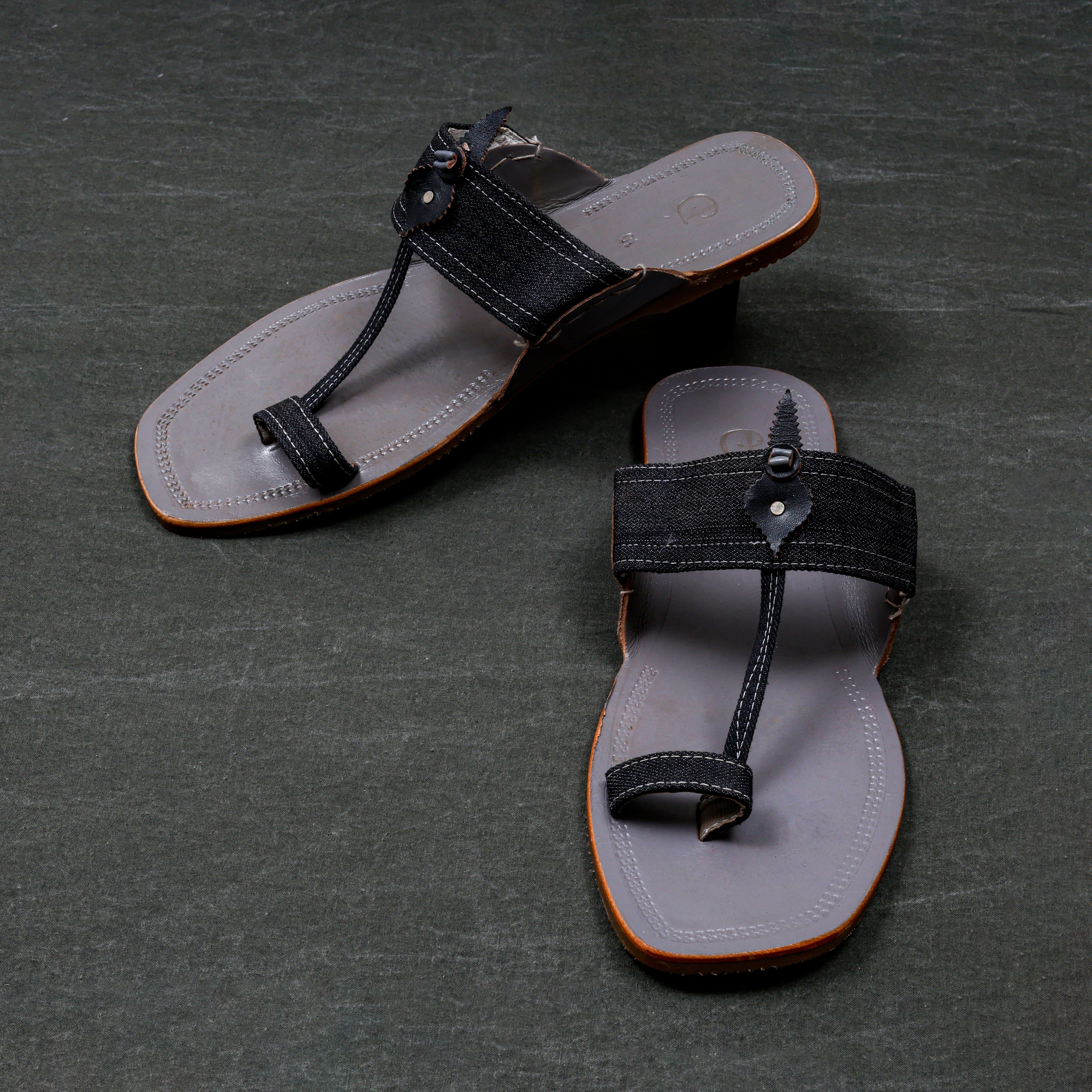 Grey Premium Leather Kolhapuri Sandals