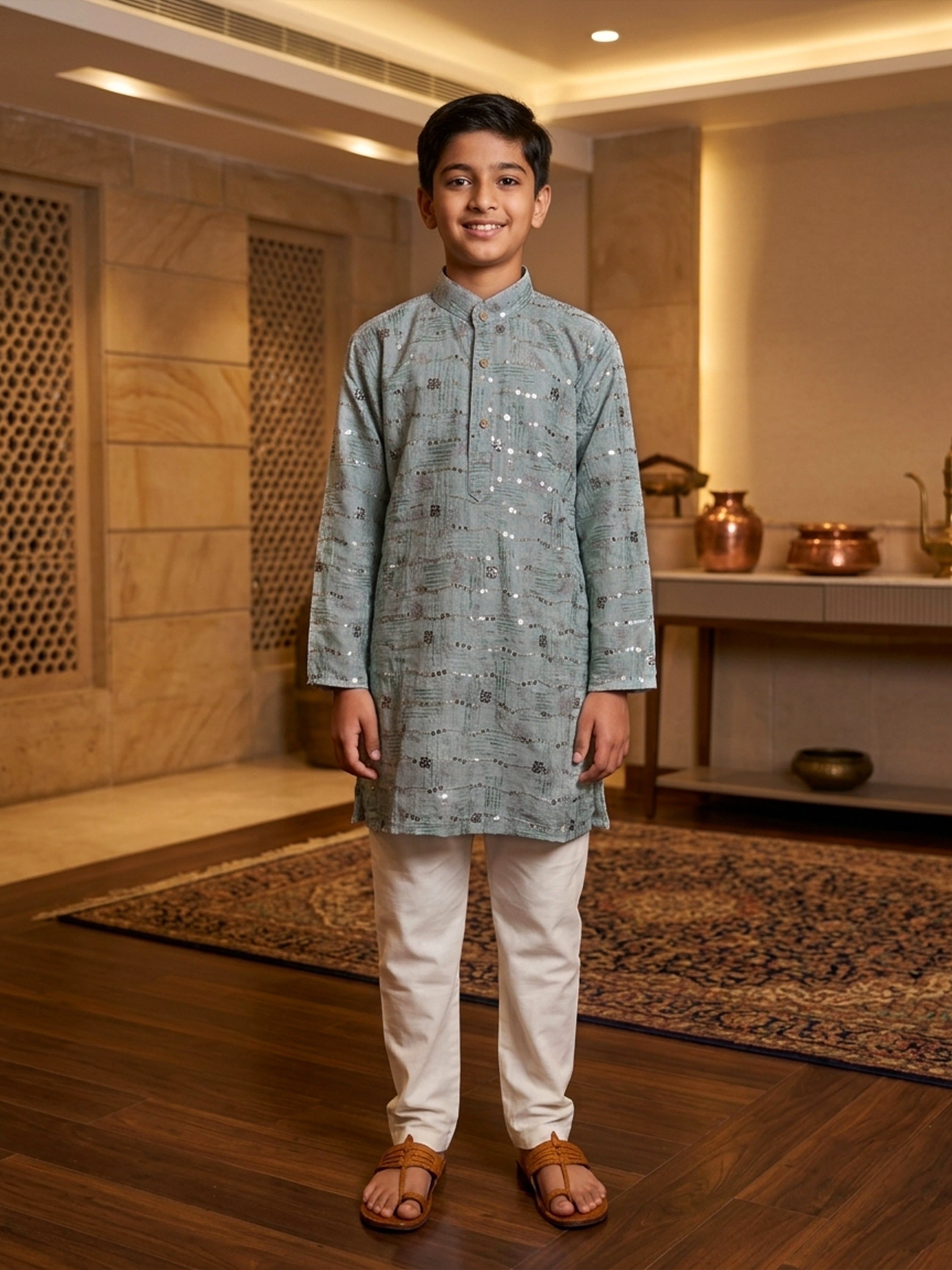 Artisan Embellished Cotton Kurta Pajama Set