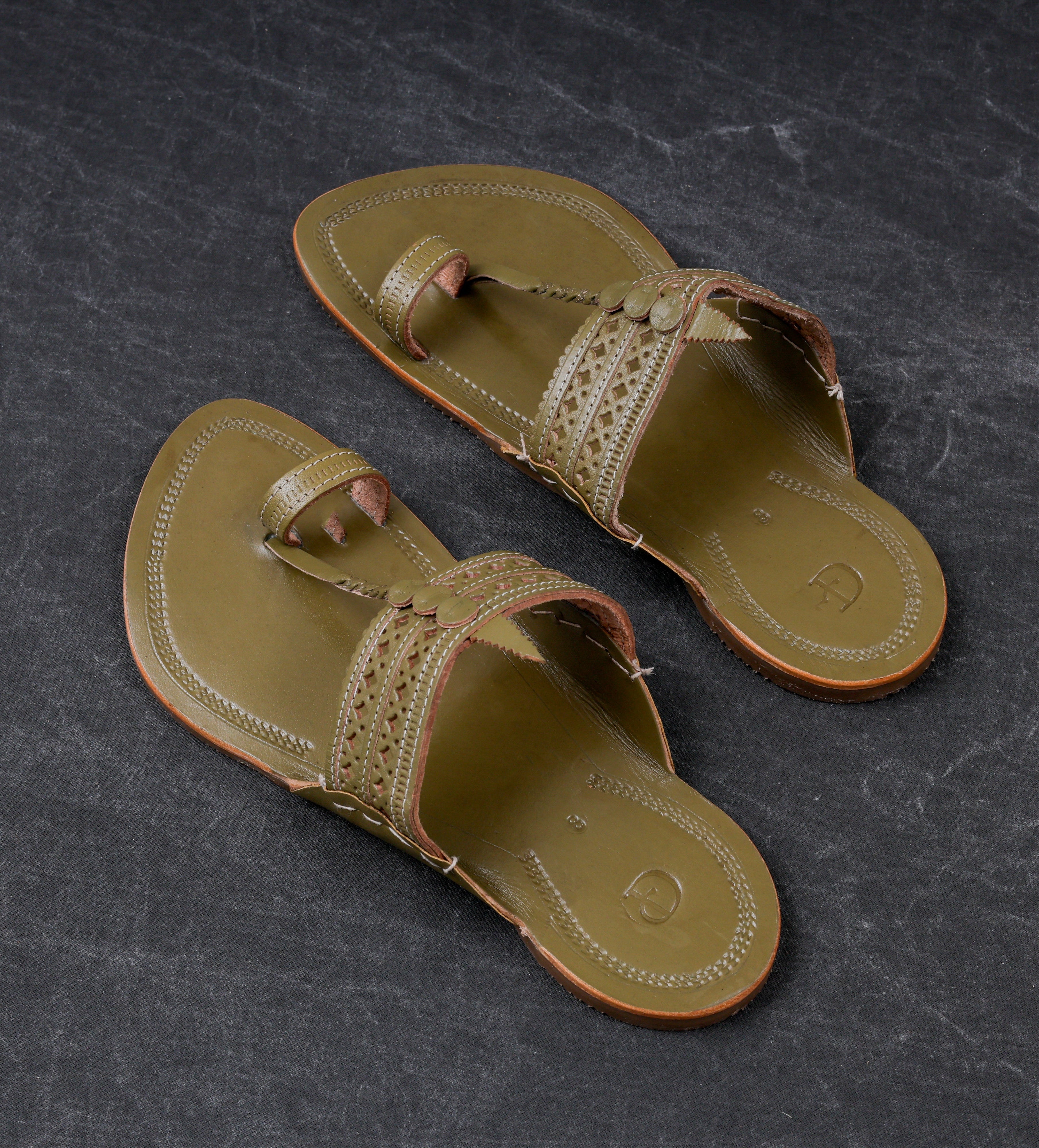 Olive Green Open Toe Kolhapuri Sandals