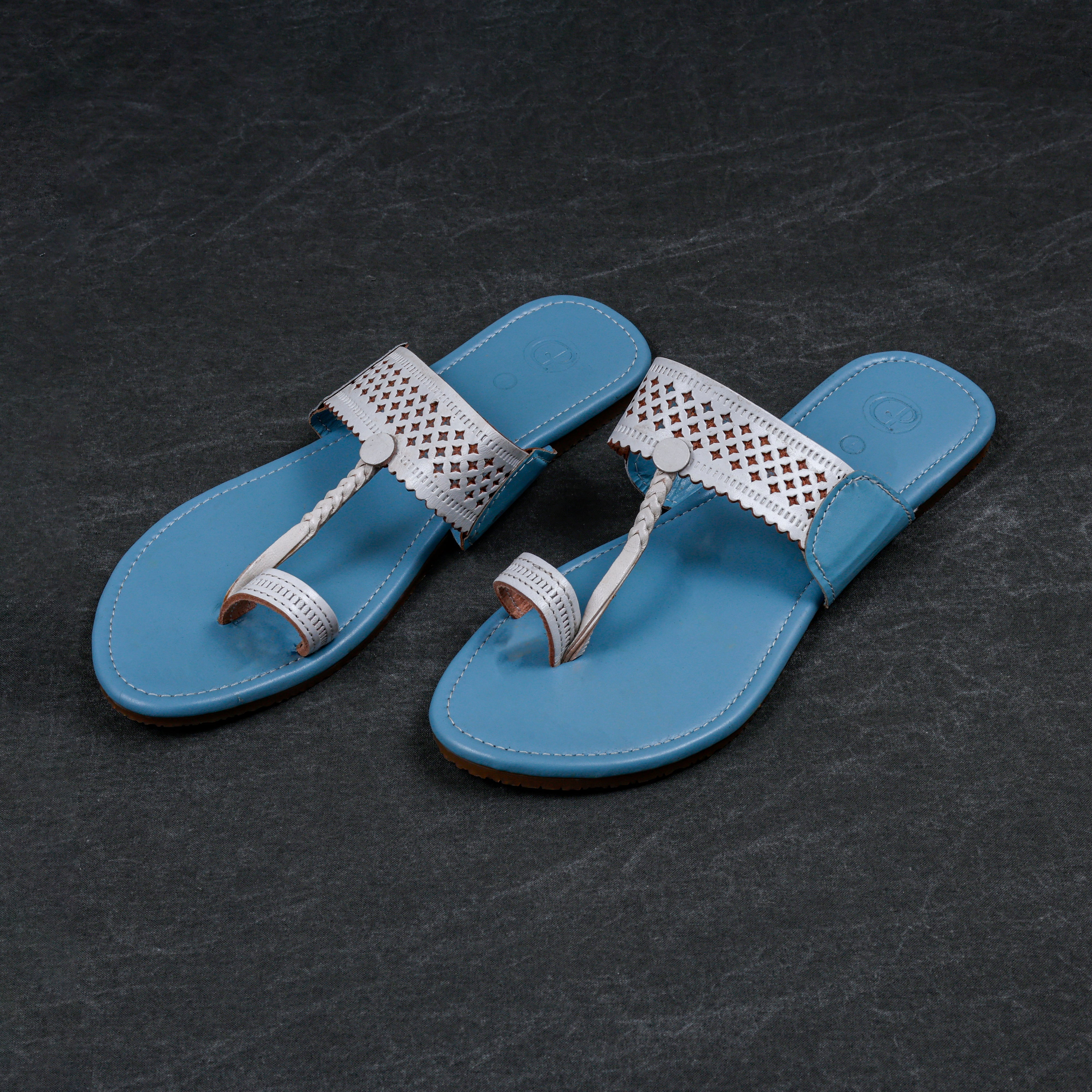 Two Tone Sky Blue Kolhapuri Chappal