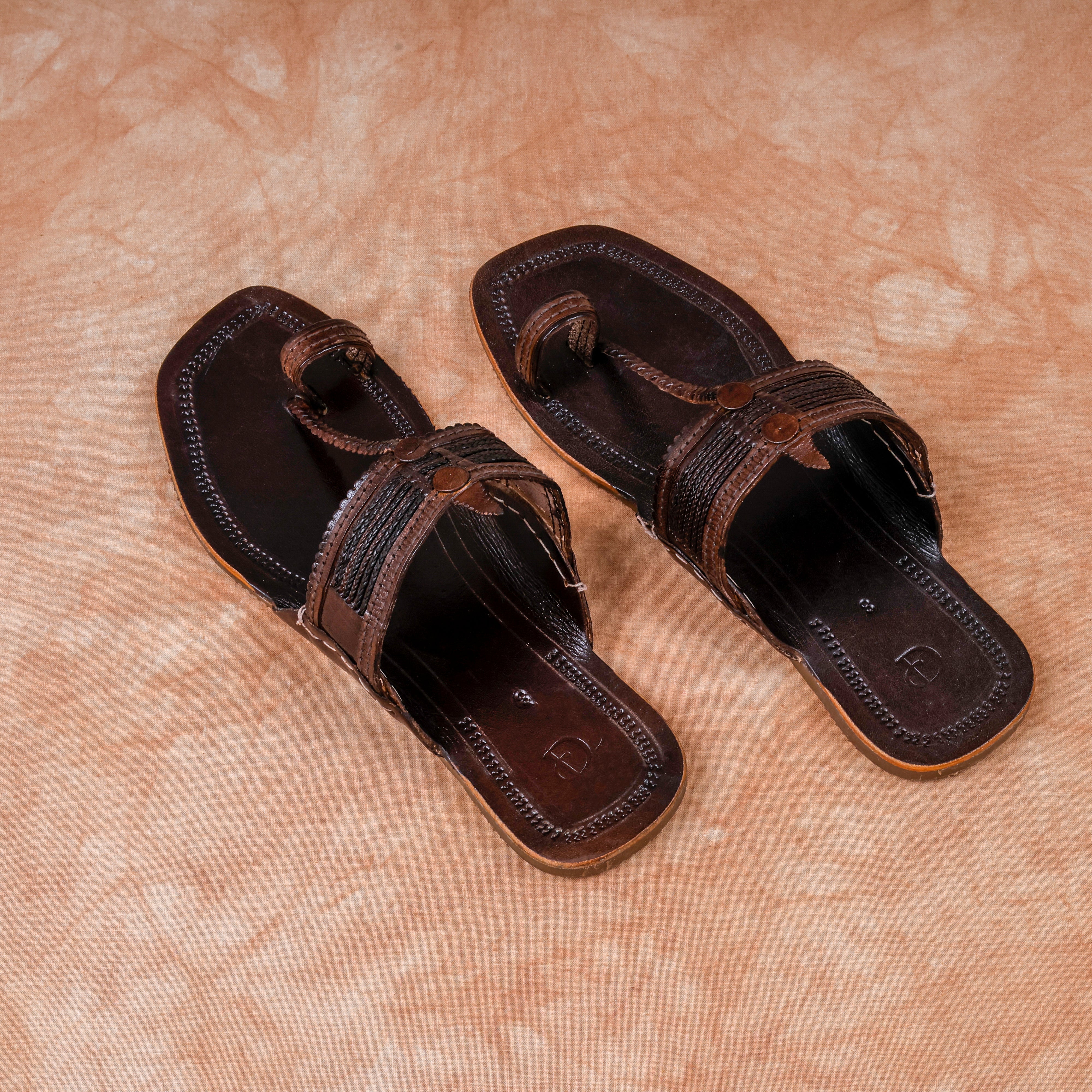 Dark Brown Handcrafted Leather Kolhapuri Sandals