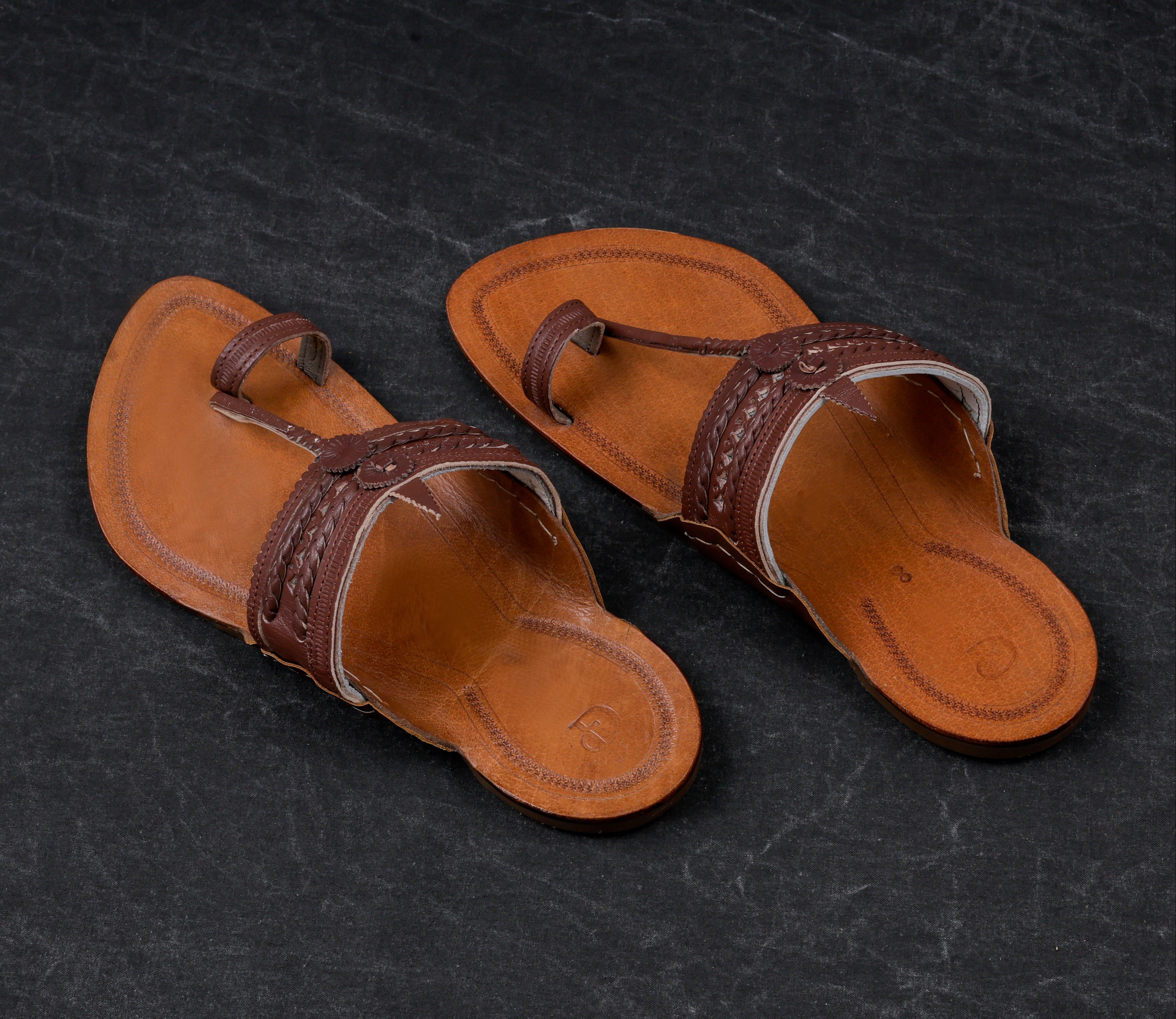 Light Brown Leather Slip On Kolhapuri Sandals