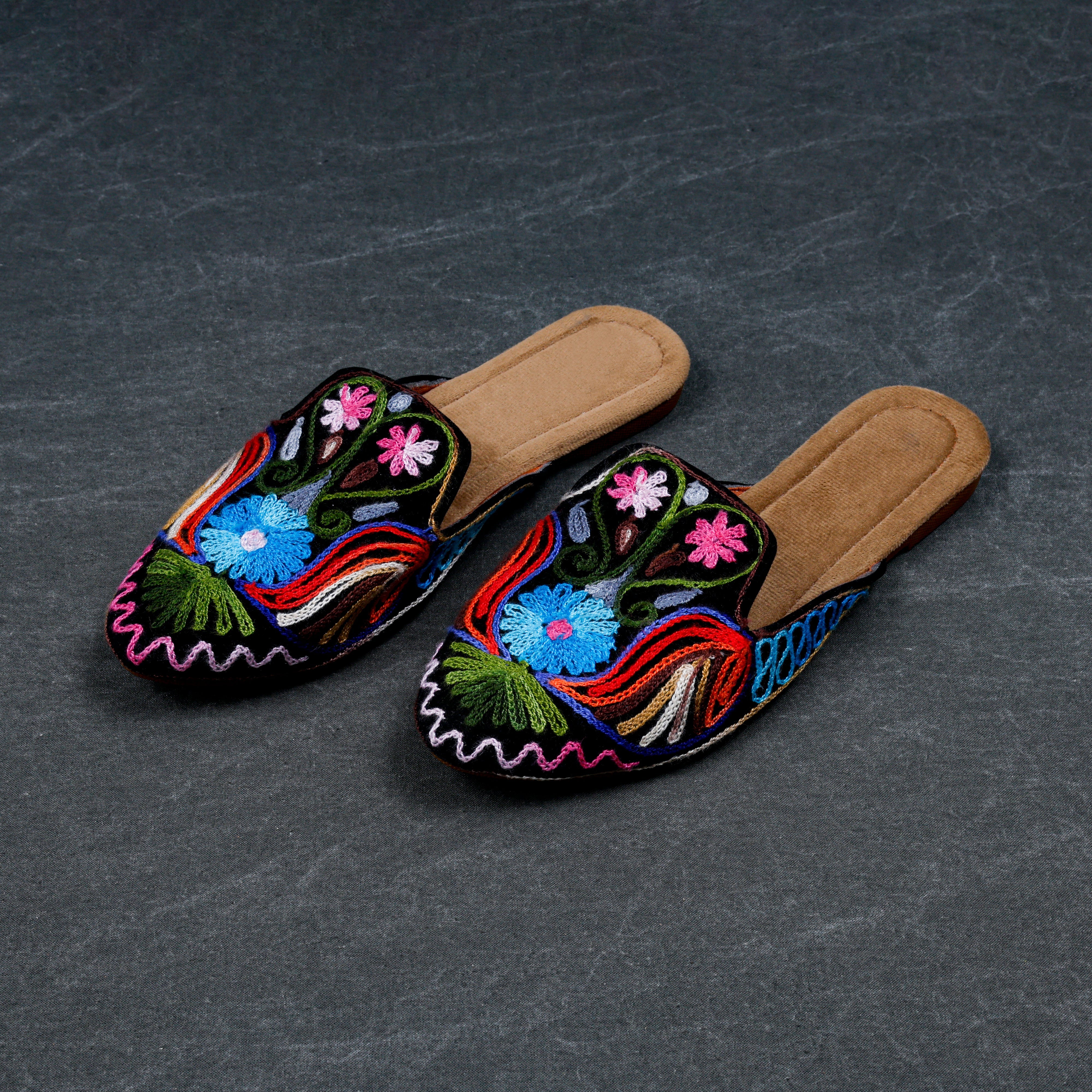Velvet Multicolor Pointed Mules