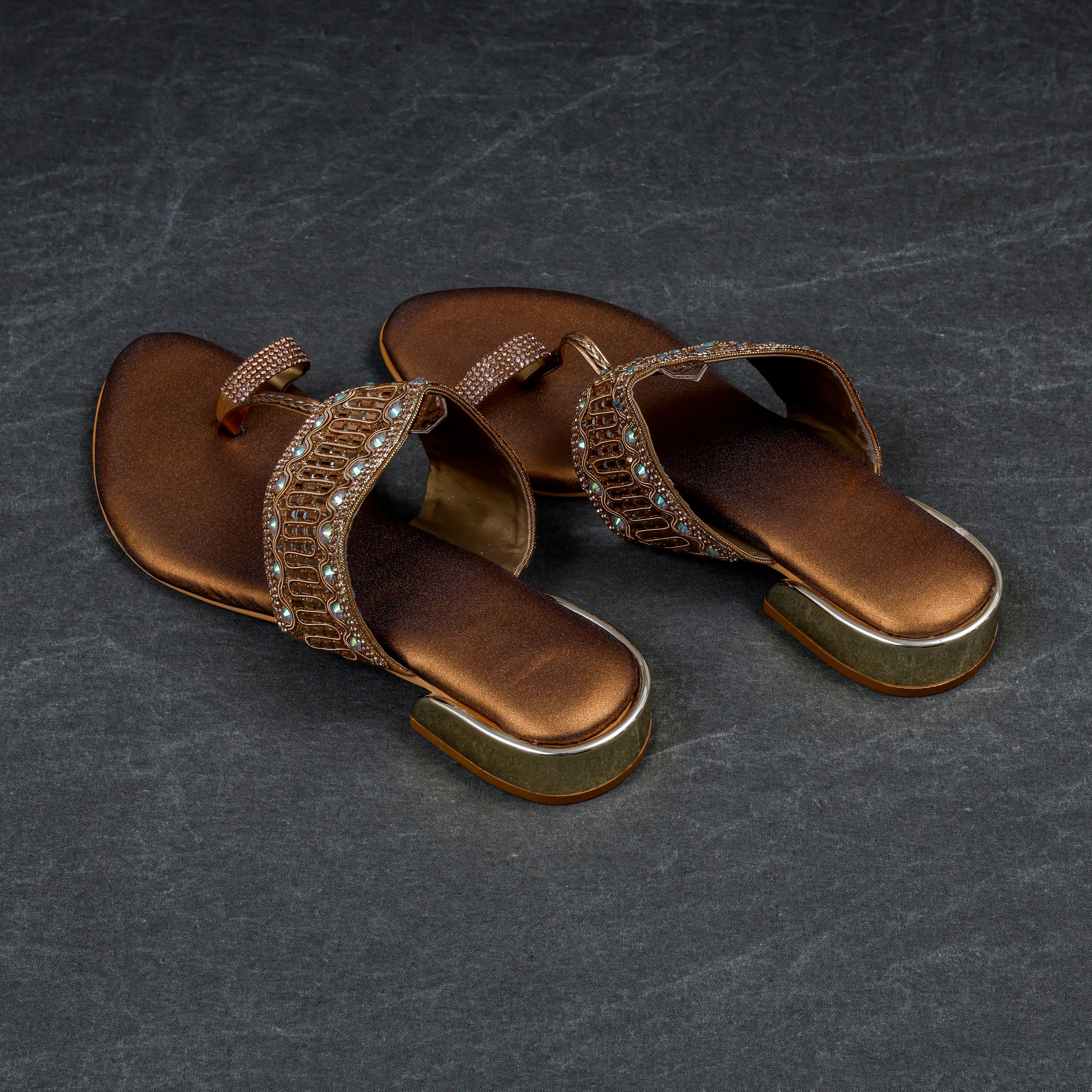 Gold Rexine Open Toe Ethnic Flats