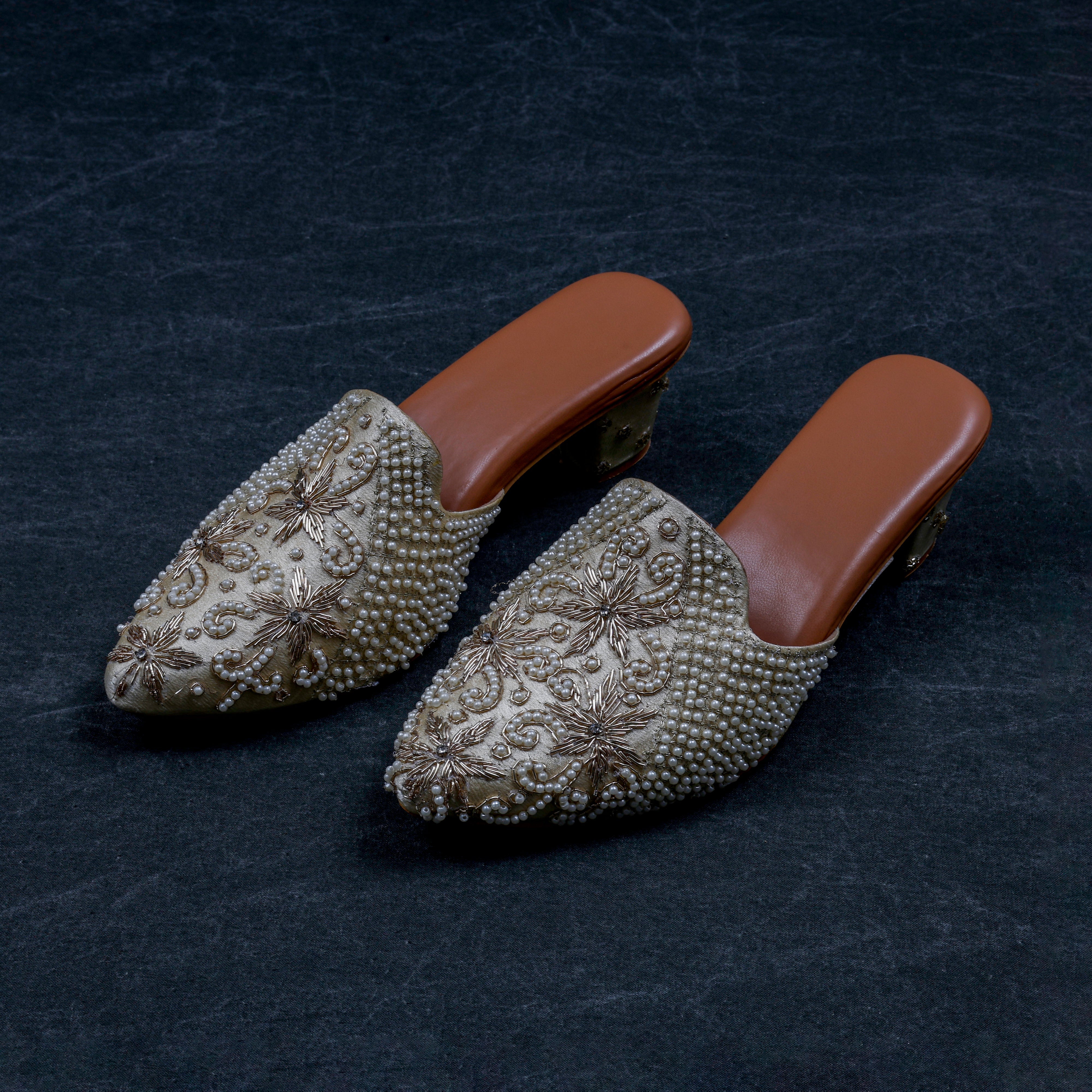 Cream Textured Artisan Ethnic Mules