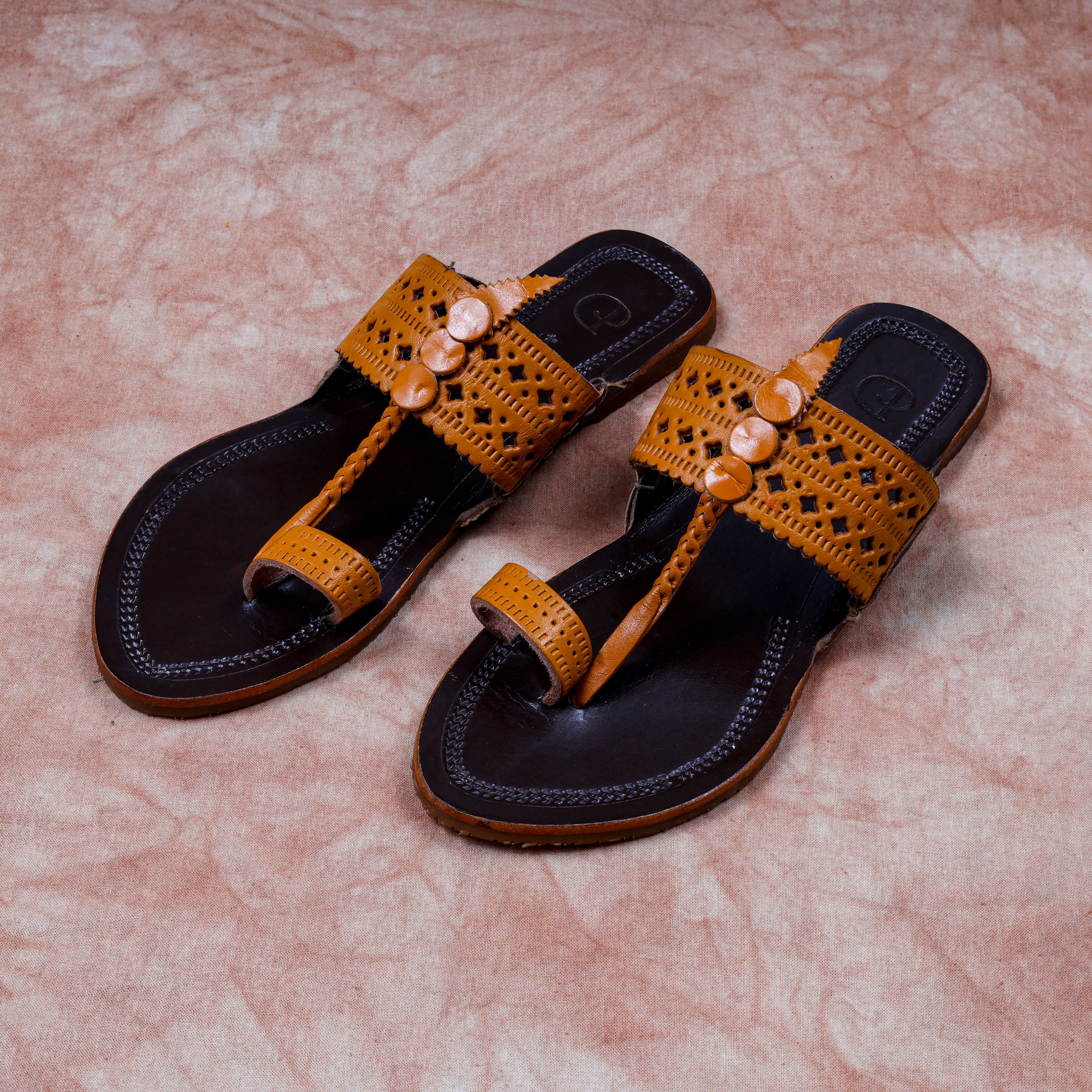 Two Tone Dark Brown Leather Ethnic Flats