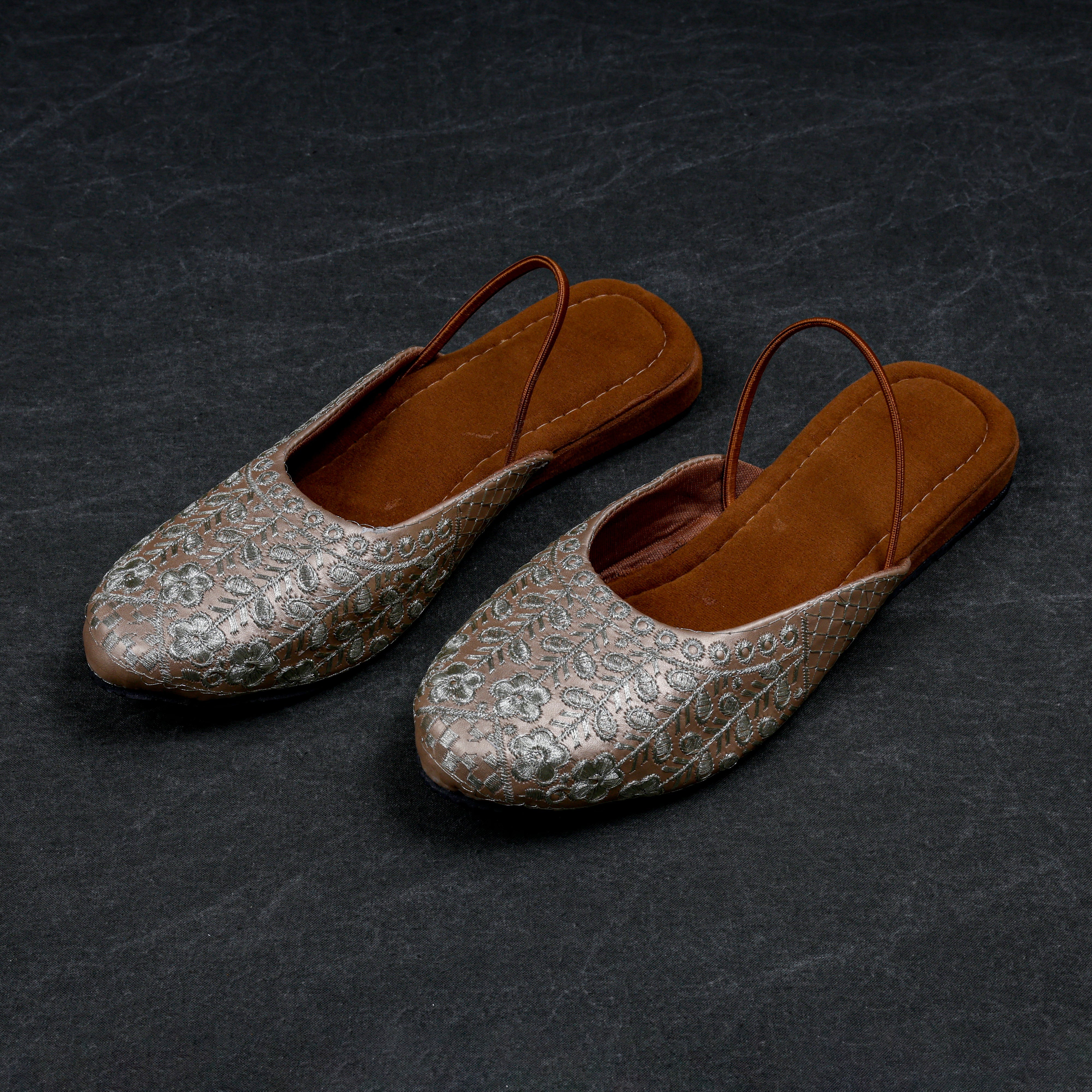 Gold Textured Rexine Mules