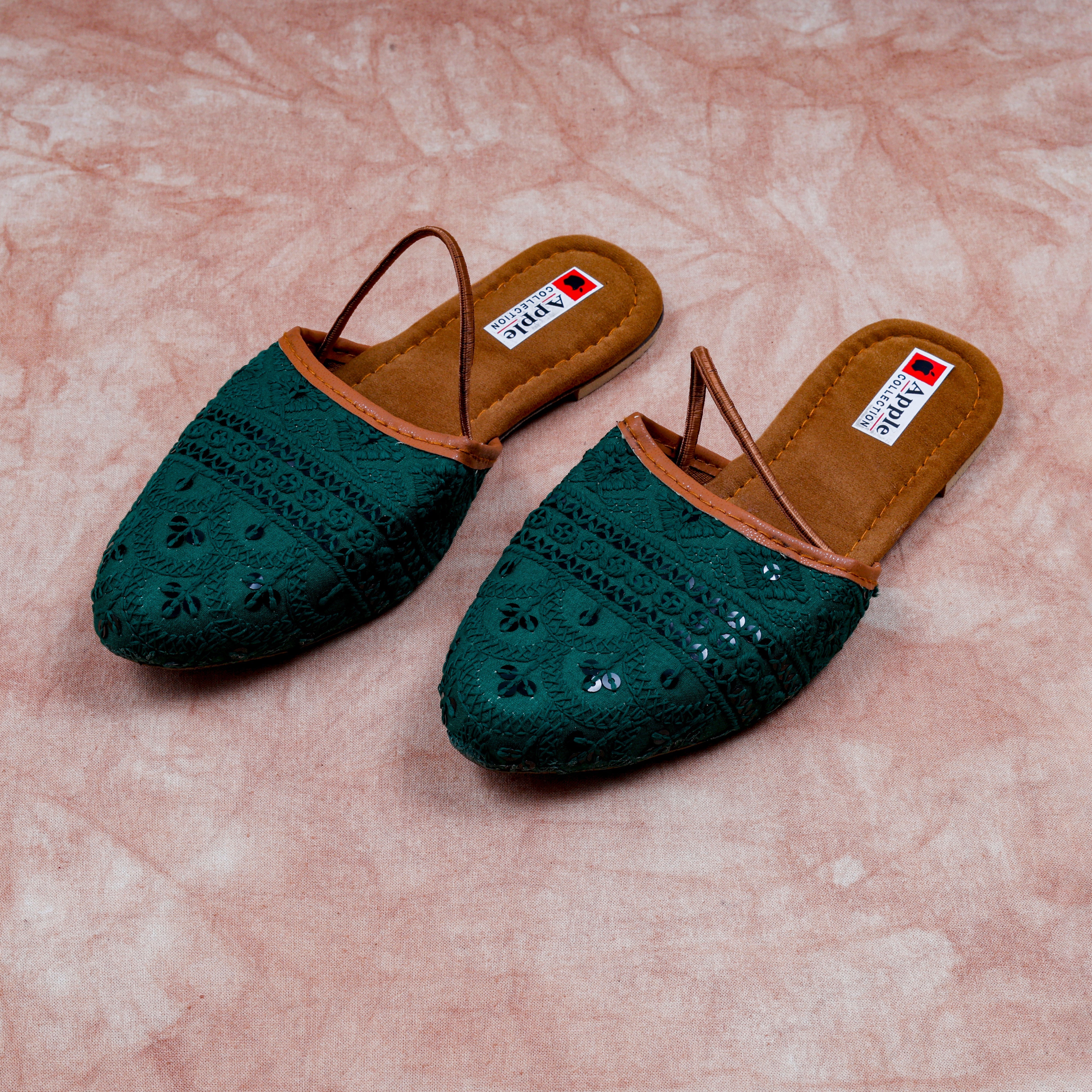 Almond Textured Green Ethnic Mules