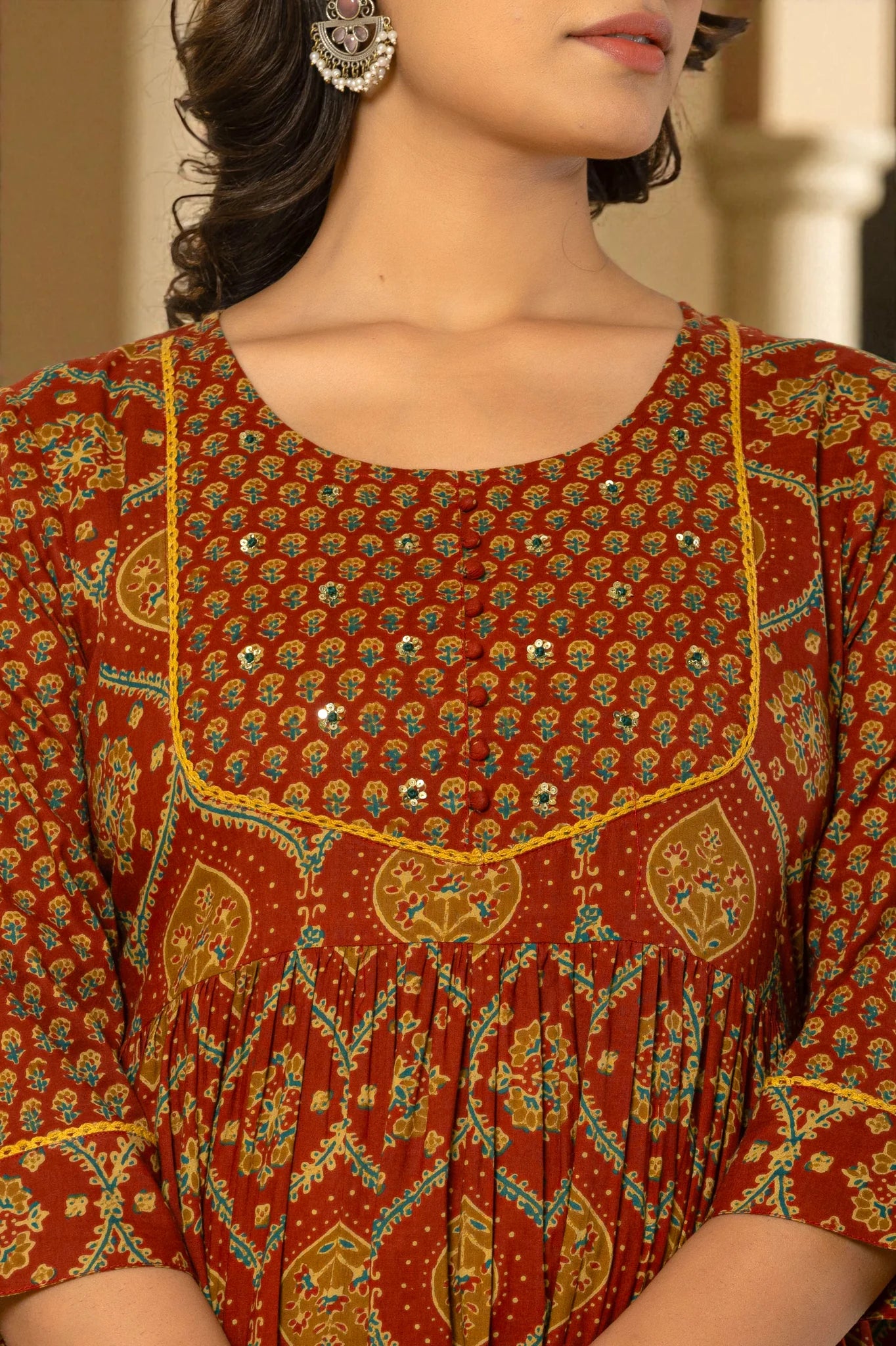 Floral Yoke Kurta Set with Printed Dupatta