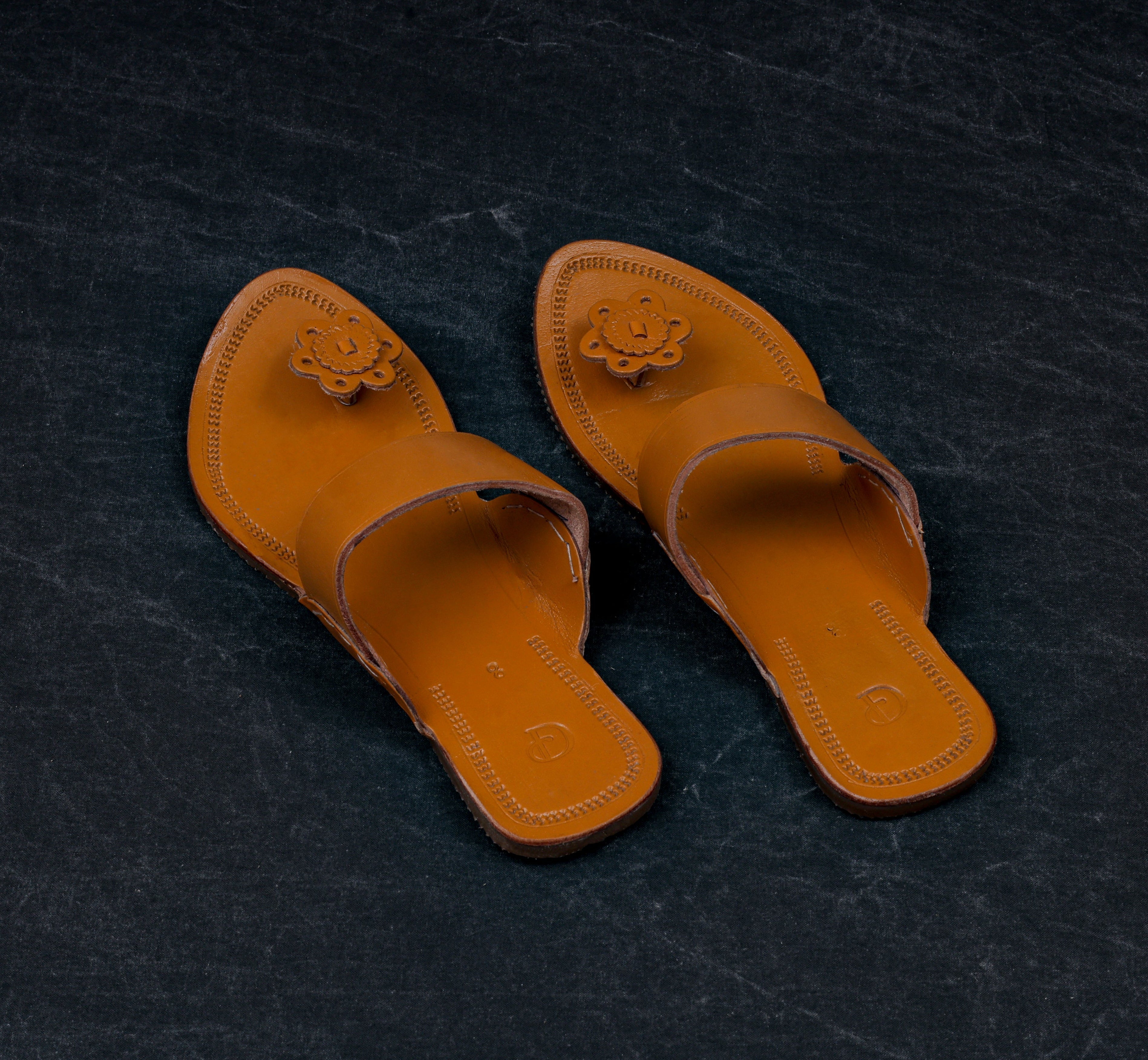 Tan Patent Leather Ethnic Flats