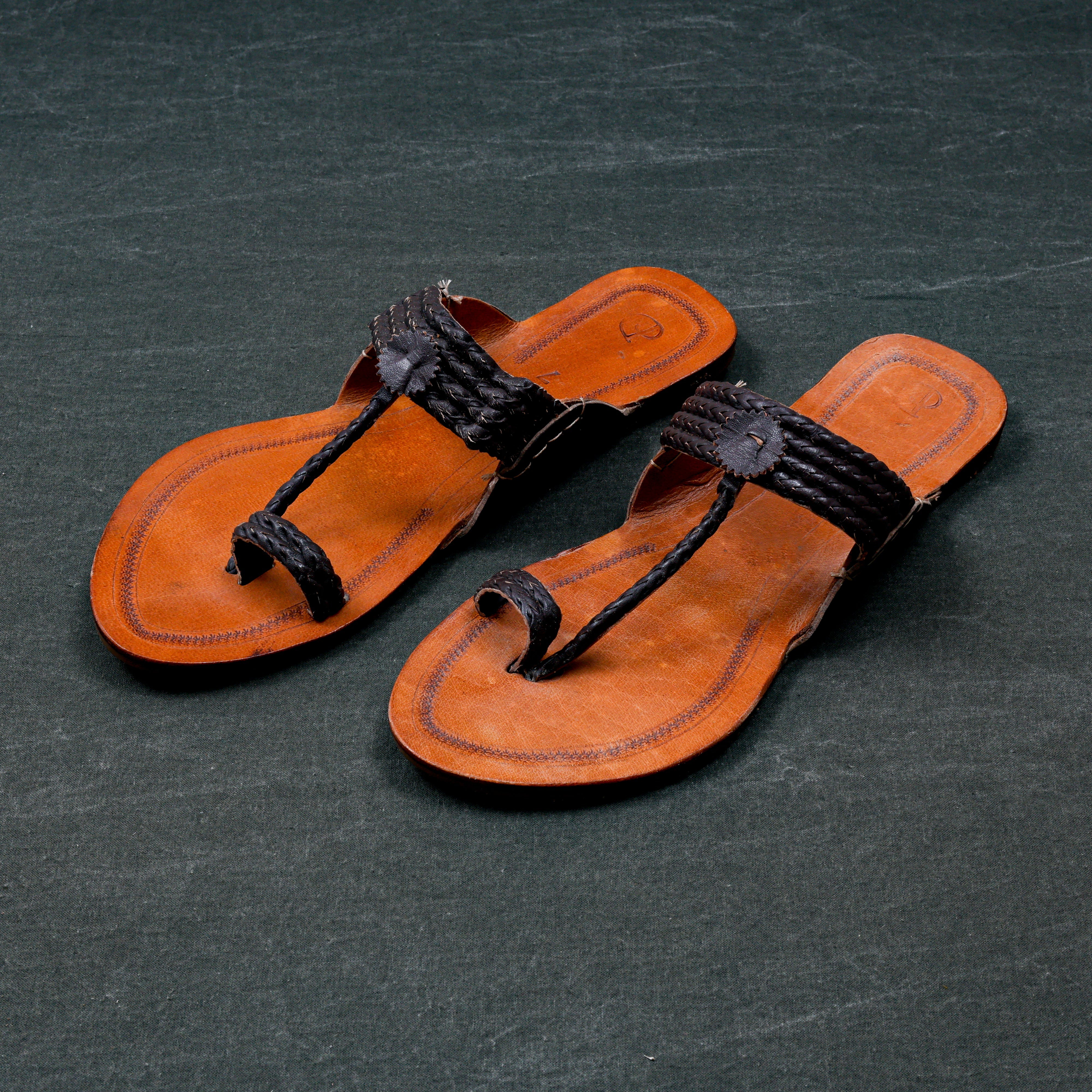 Tan Patent Kolhapuri Sandals