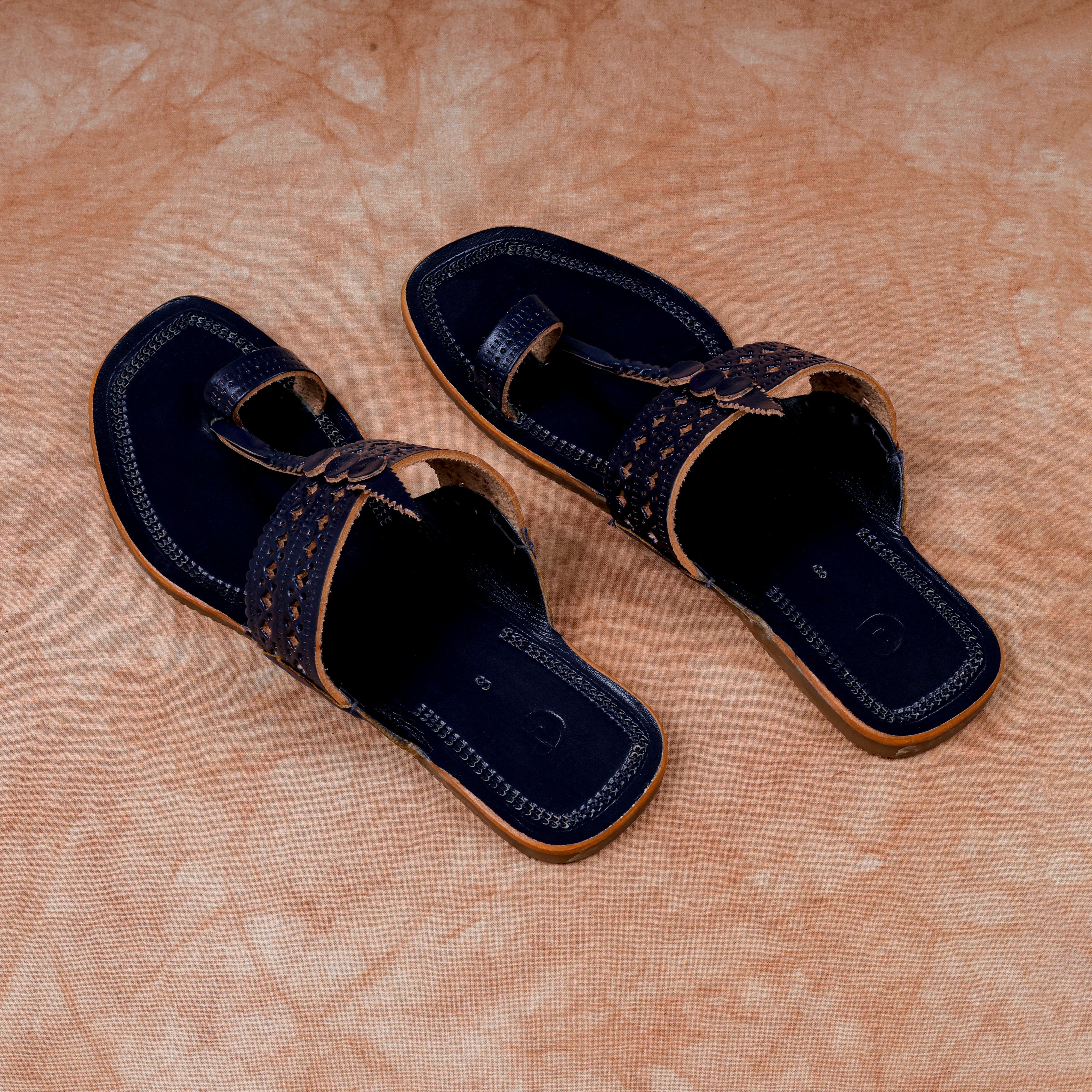 Navy Blue Open Toe Kolhapuri Sandals