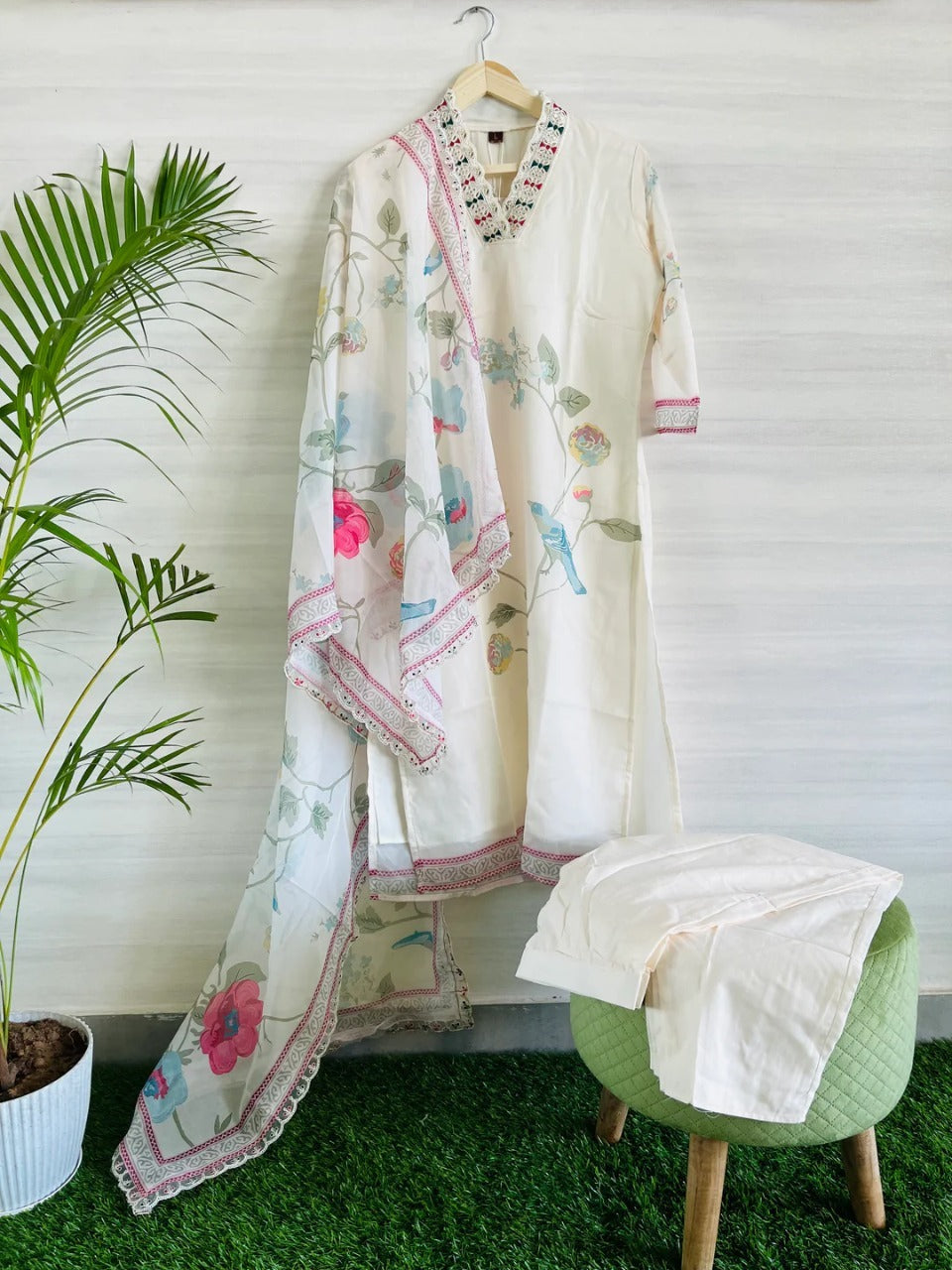 Beige Chanderi Silk Kurta Set