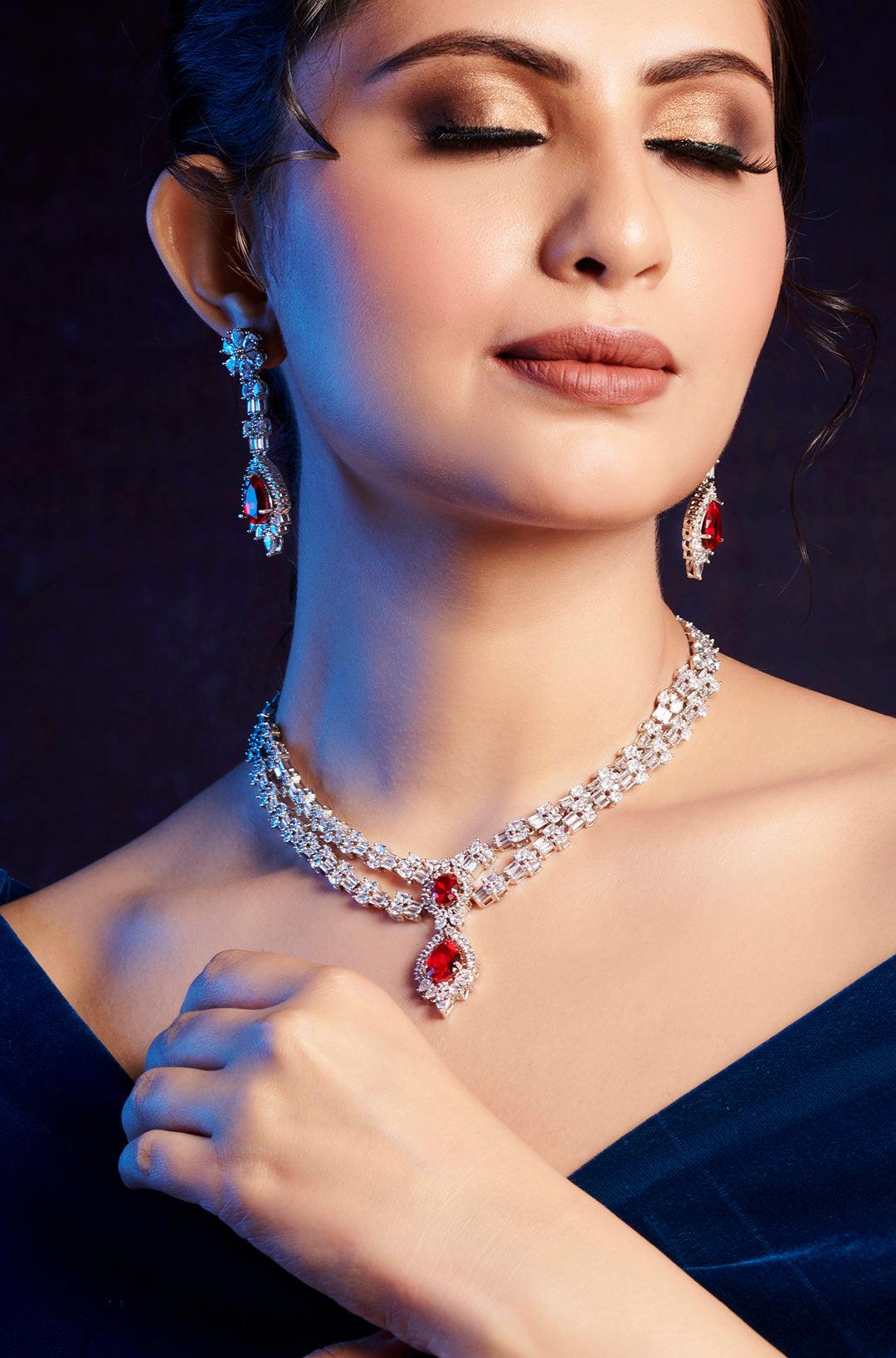 Ruby Radiance Diamond Necklace Set - Dyulokha