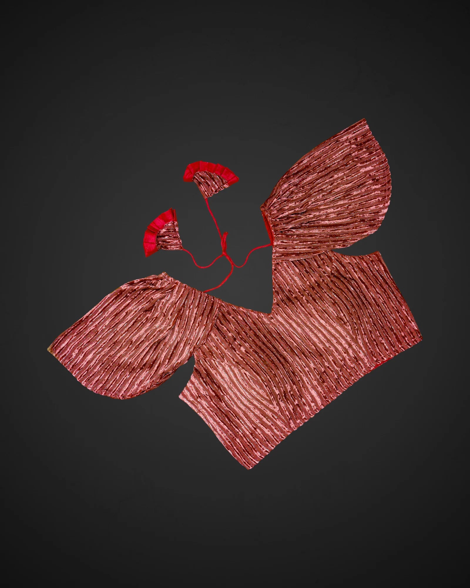 Velvet Ruffle Sleeve V Neck Readymade Blouse