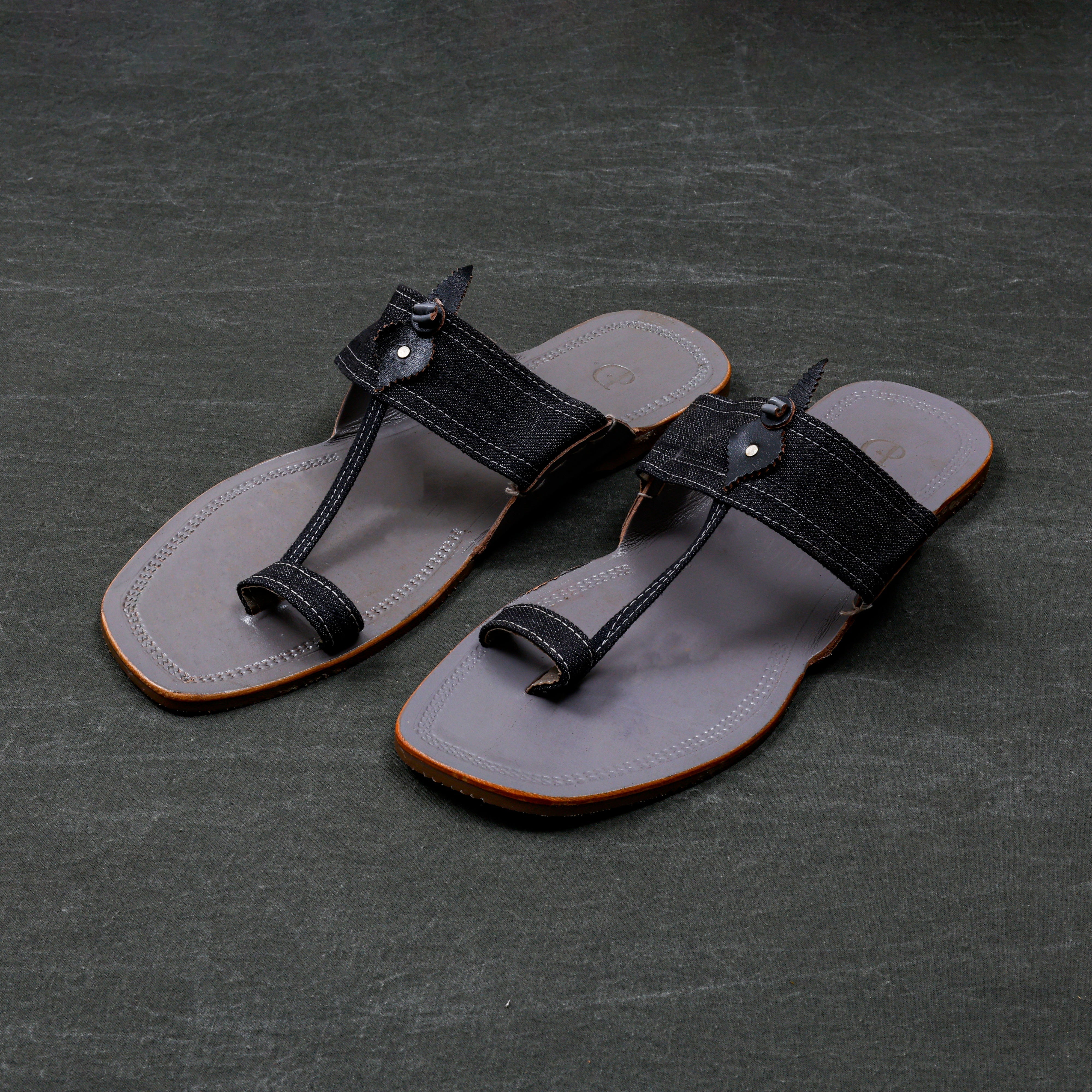 Grey Premium Leather Kolhapuri Sandals