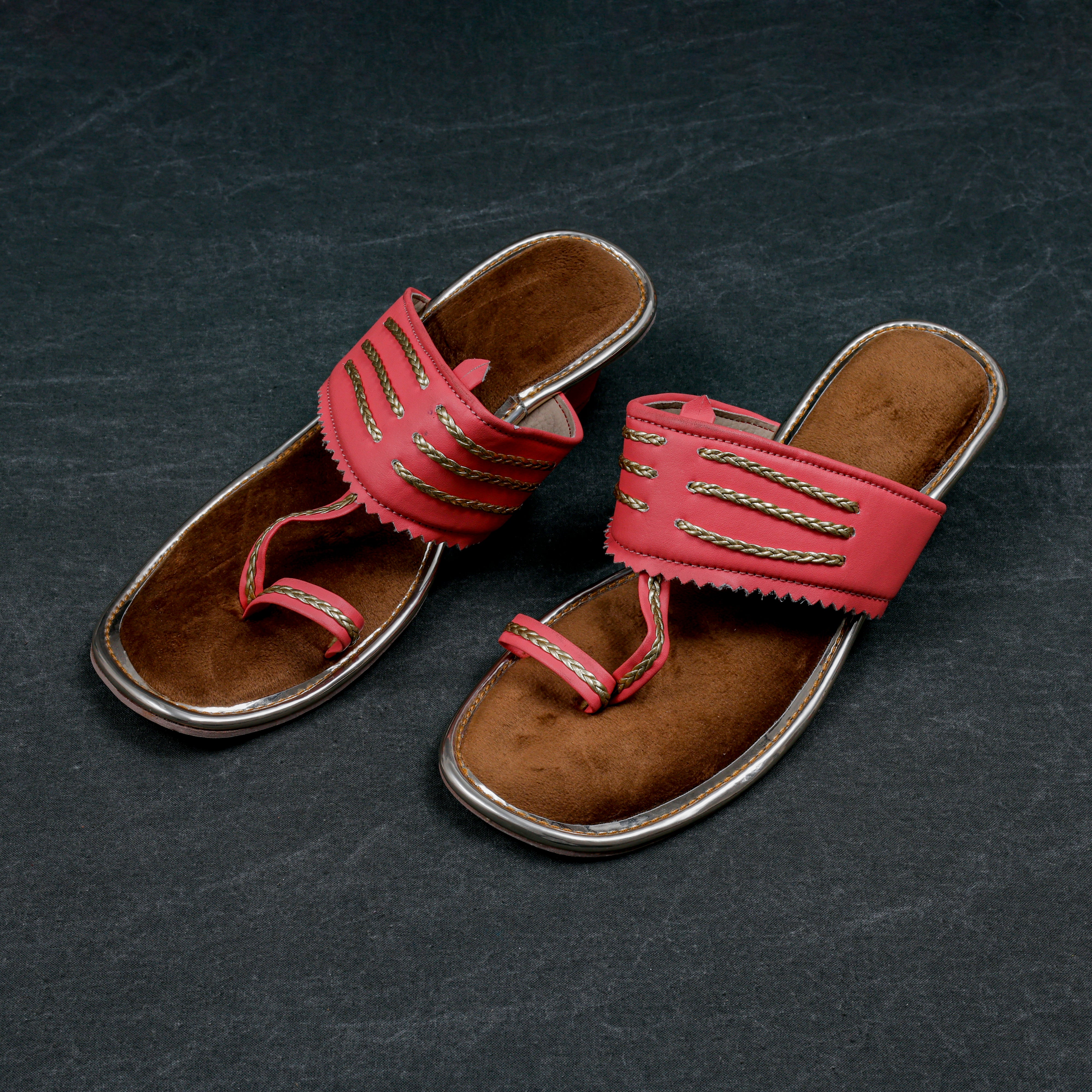 Peach Textured Open Toe Flats