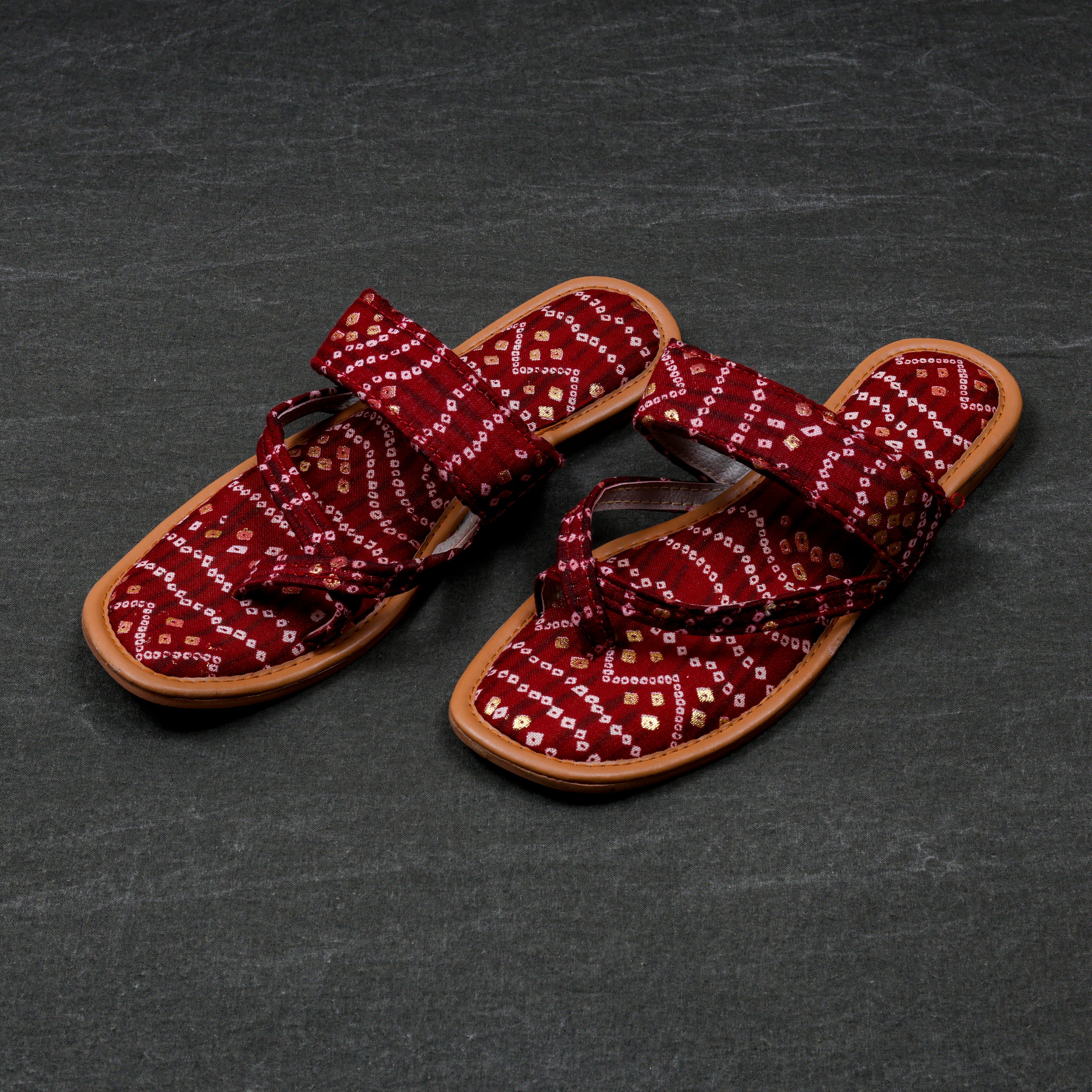 Maroon Handcrafted Cozy Open Toe Flats