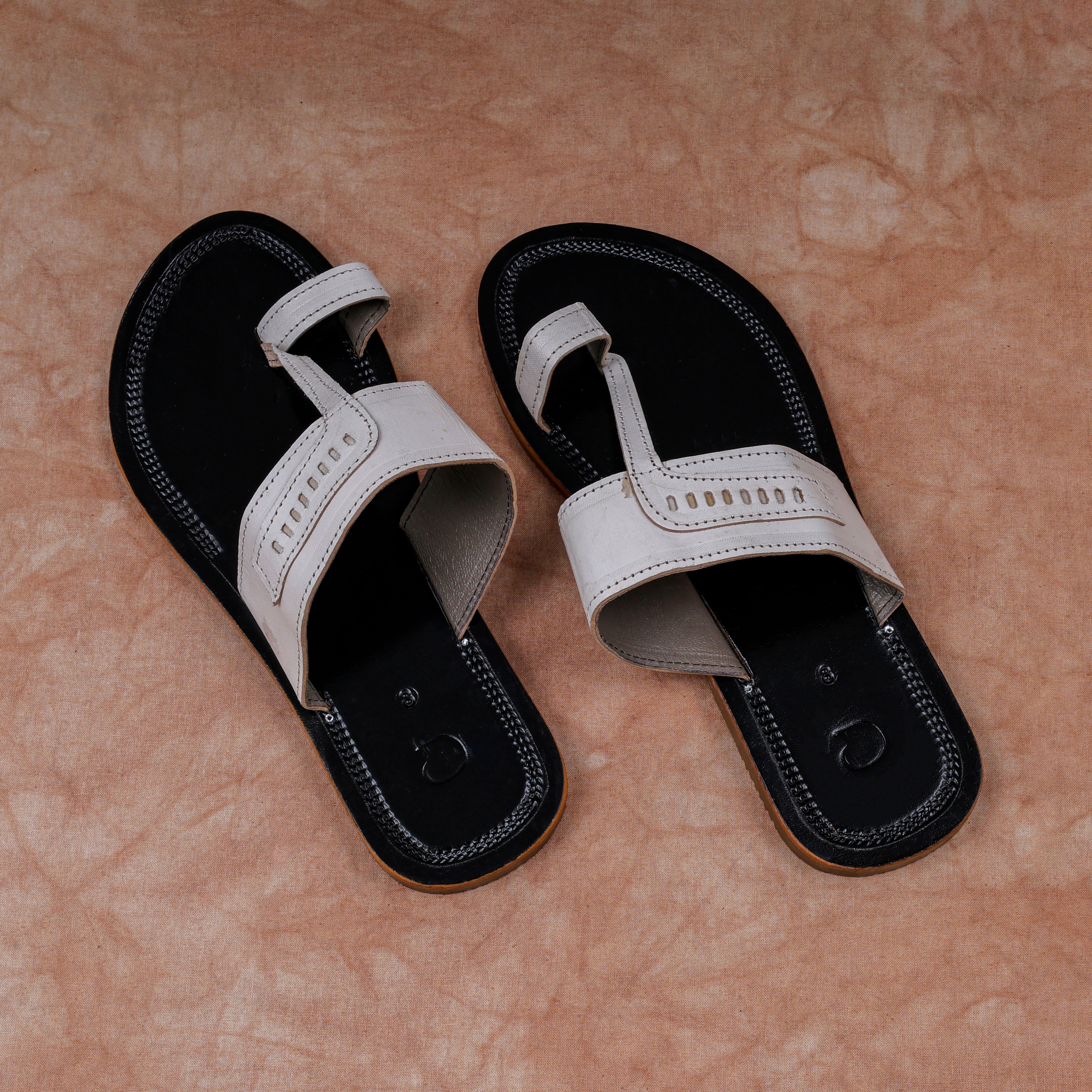 Black Two Tone Leather Kolhapuri Sandals