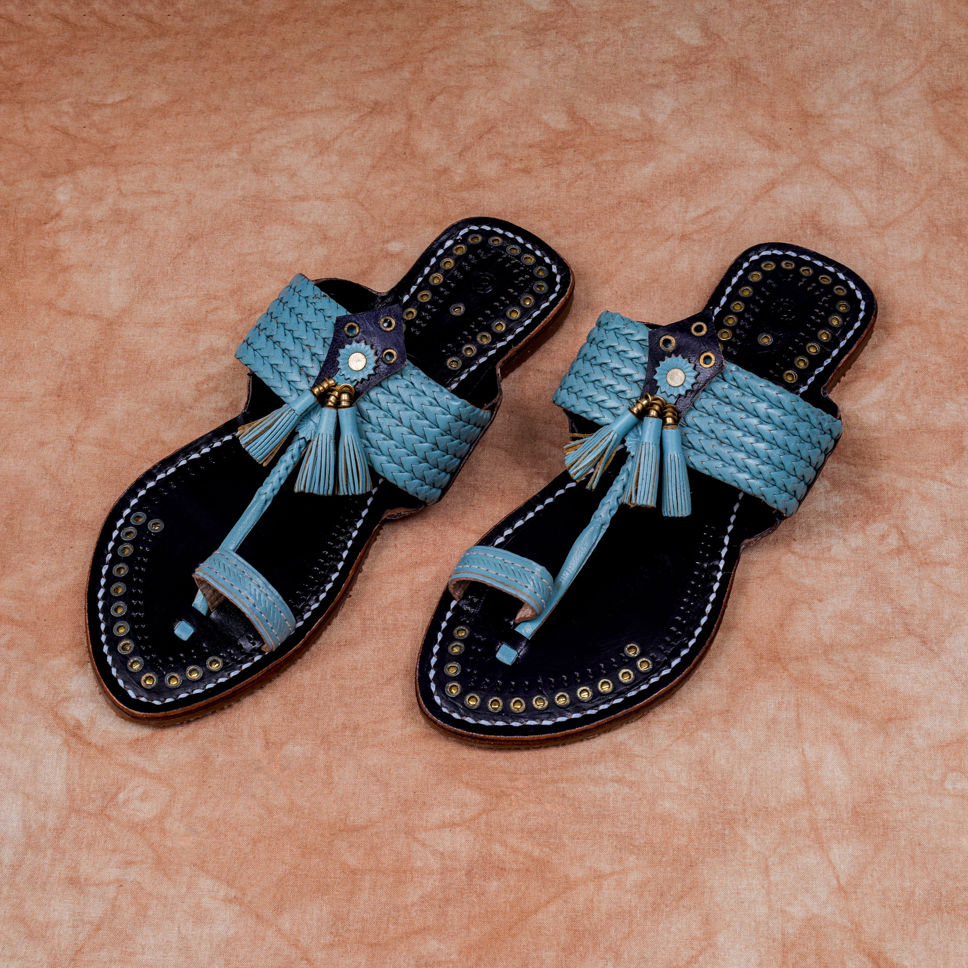 Two Tone Black Artisan Leather Flats