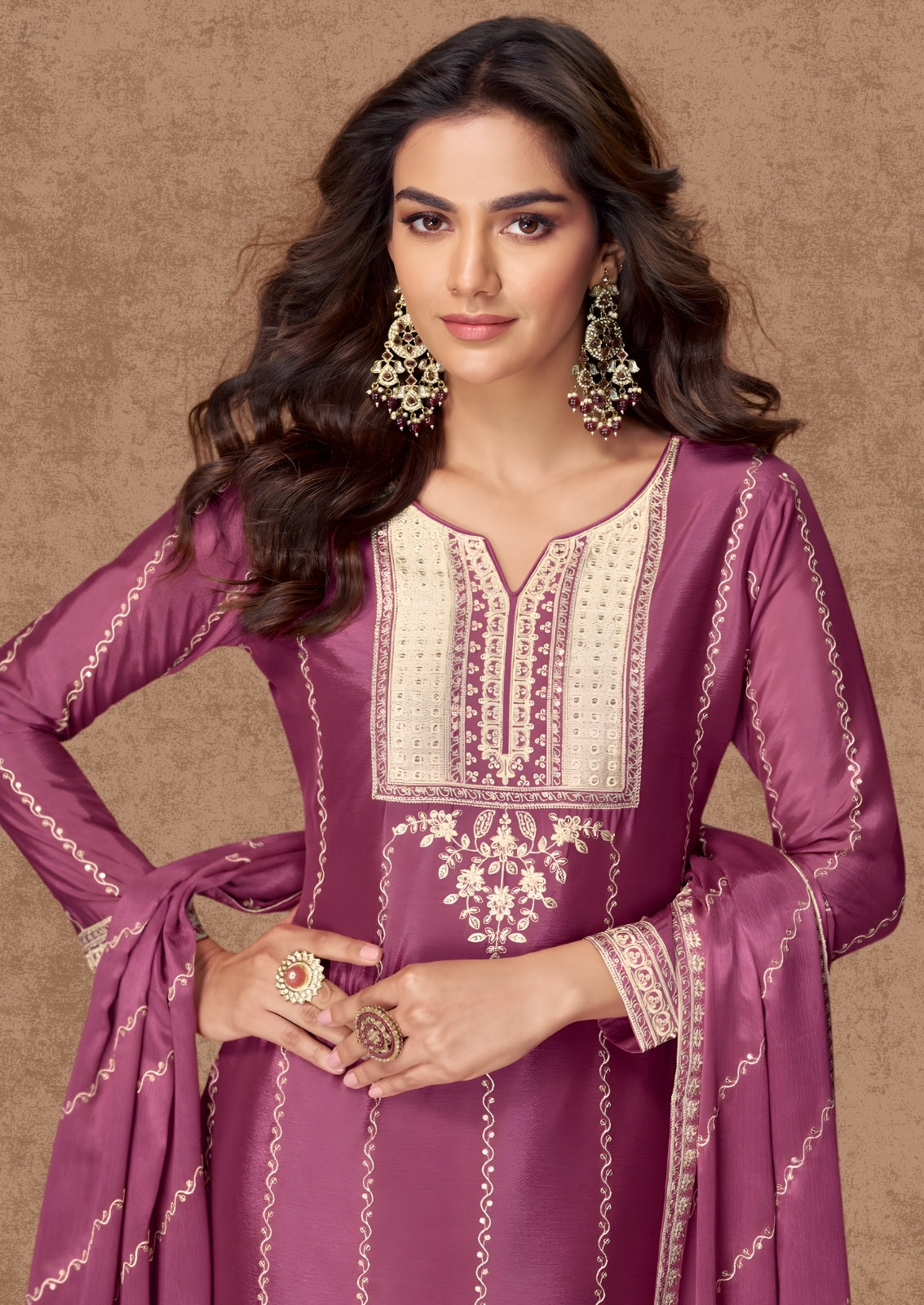 Embroidered Chinon Silk Sharara Suit