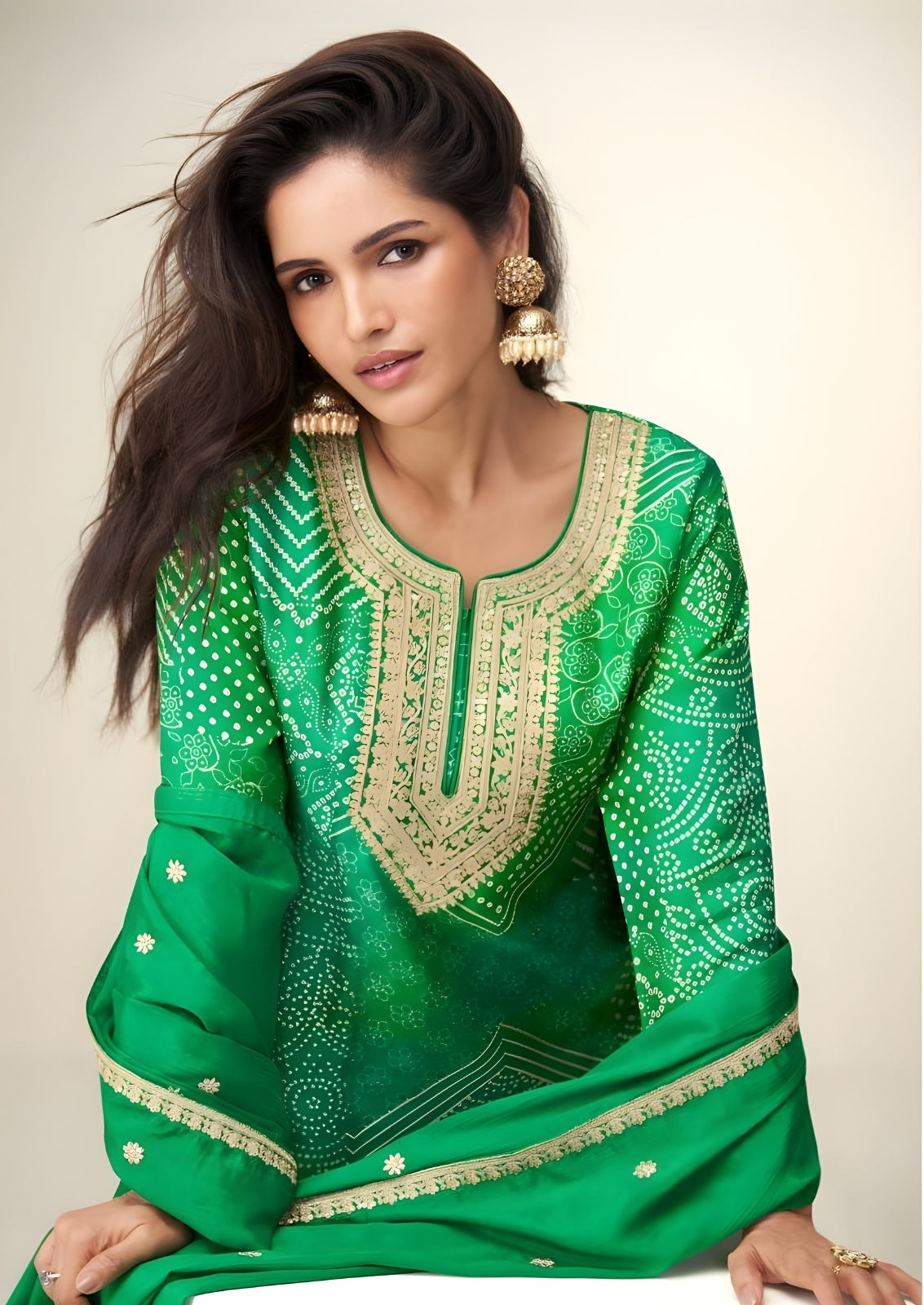 Crepe Silk Ensemble with Embroidered Dupatta