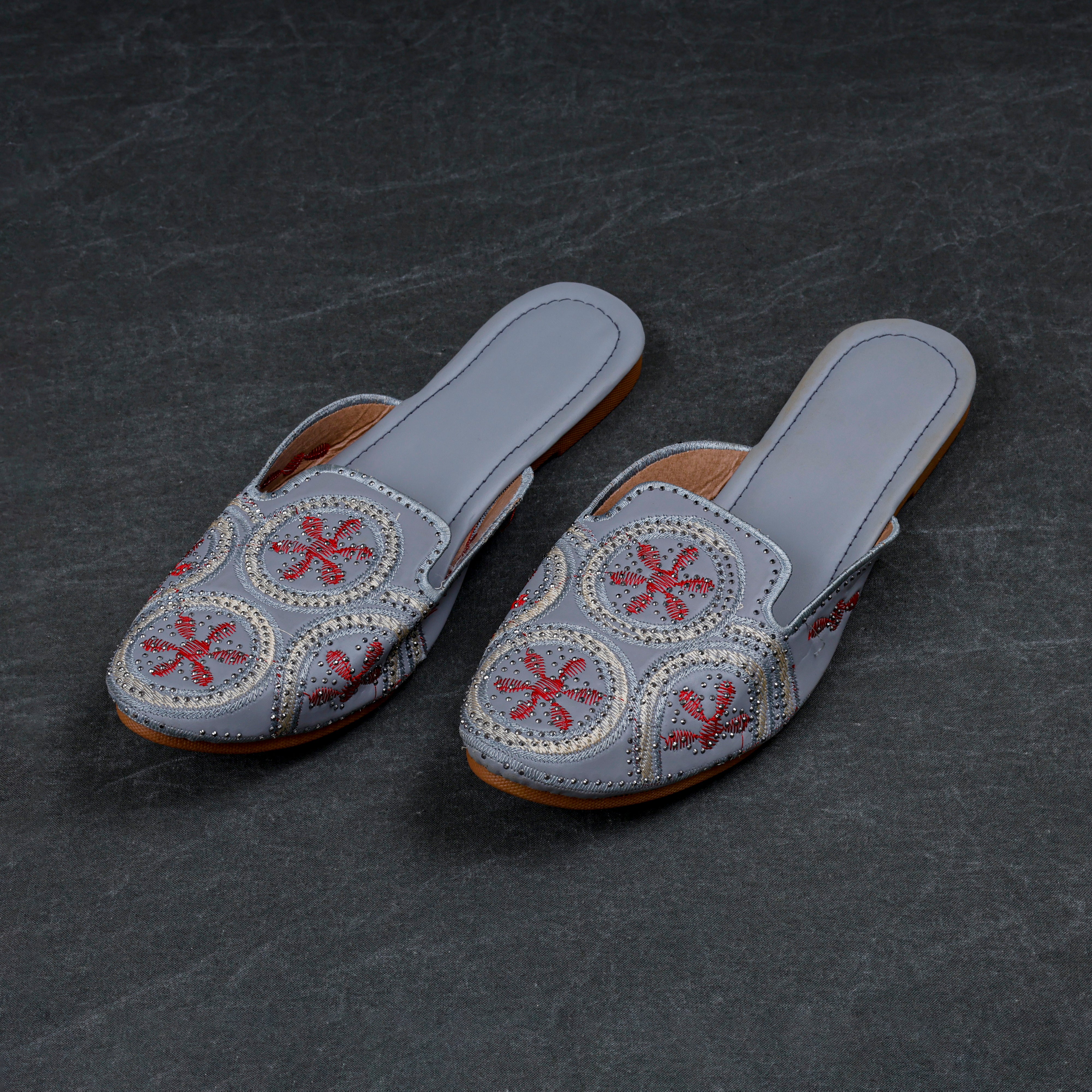 Handcrafted Light Grey Almond Mules