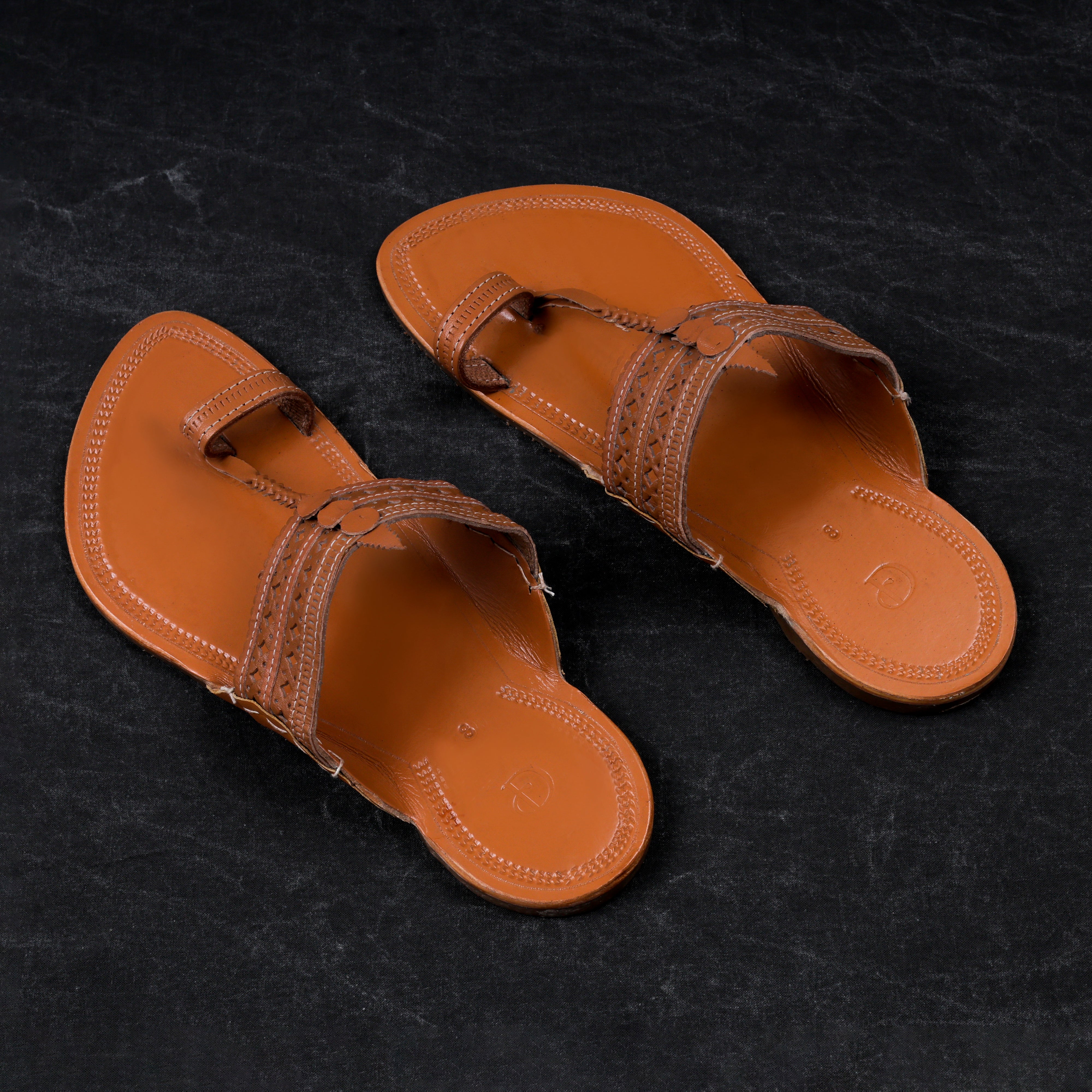 Tan Leather Open Toe Kolhapuri Sandals