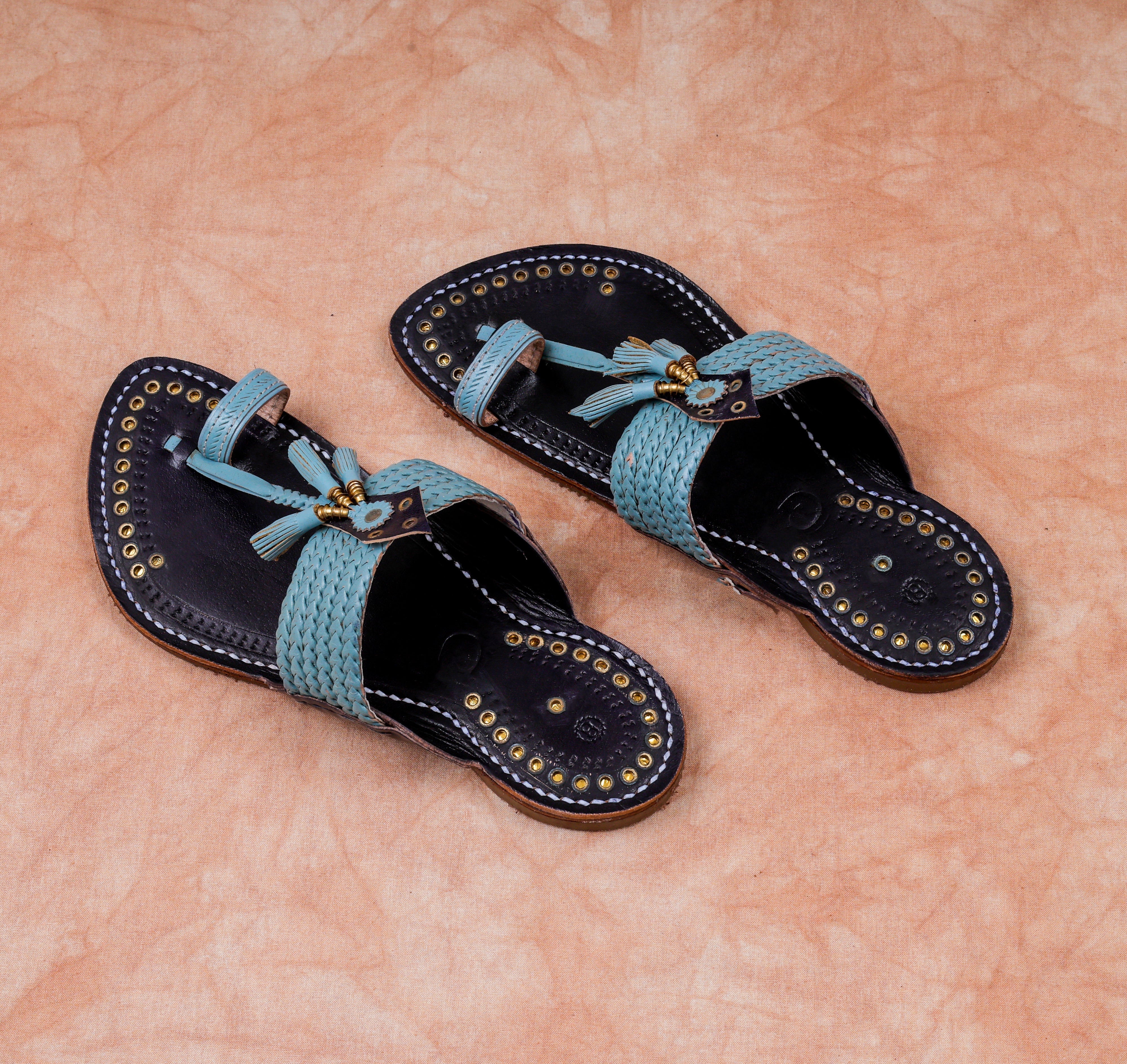 Handcrafted Sky Blue Two Tone Kolhapuri Sandals