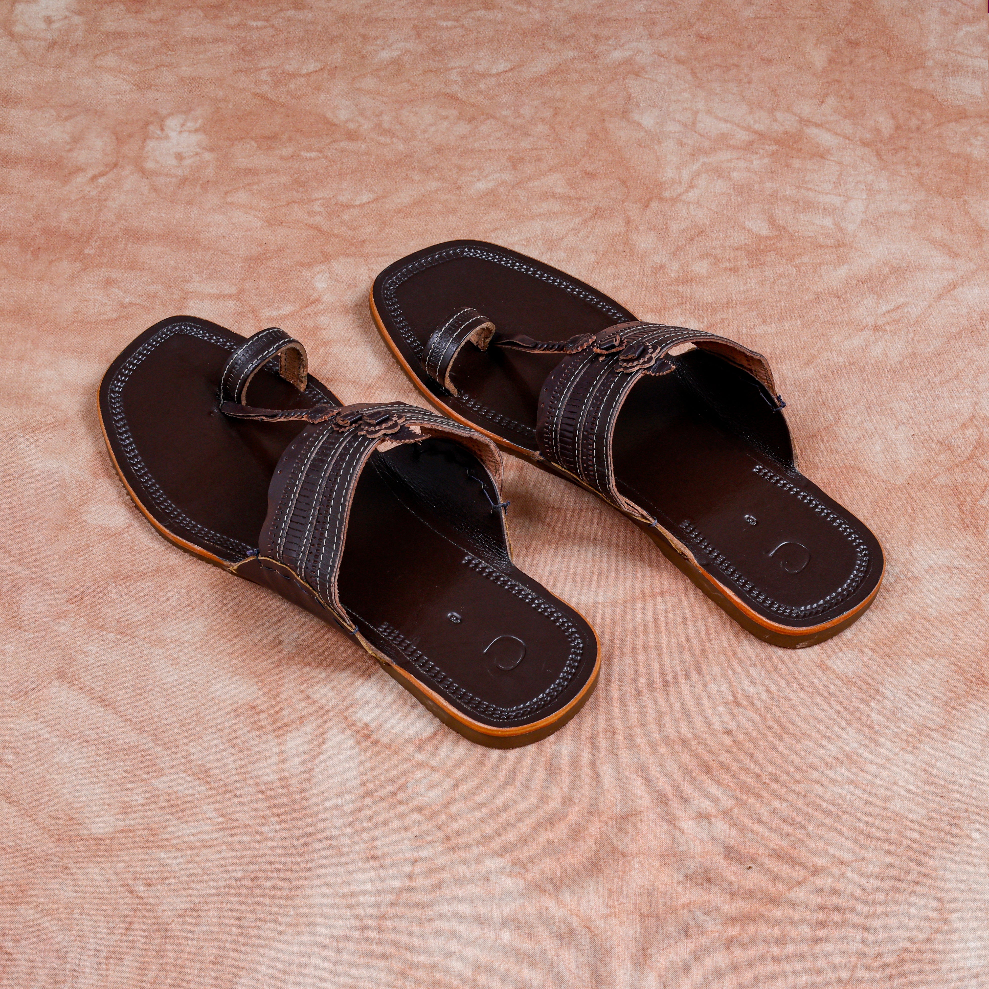 Dark Brown Heritage Patent Kolhapuri Sandals