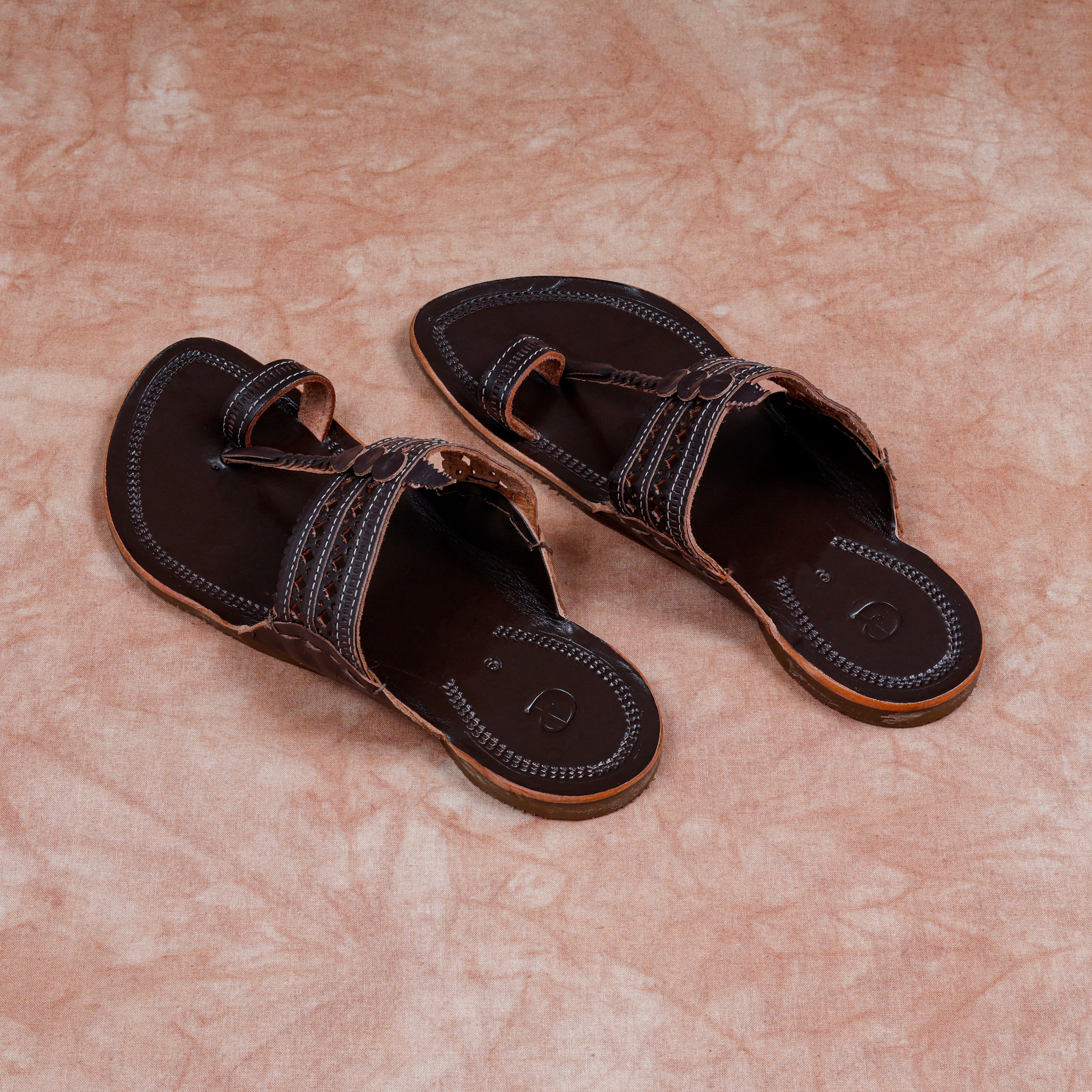Dark Brown Glossy Leather Kolhapuri Sandals