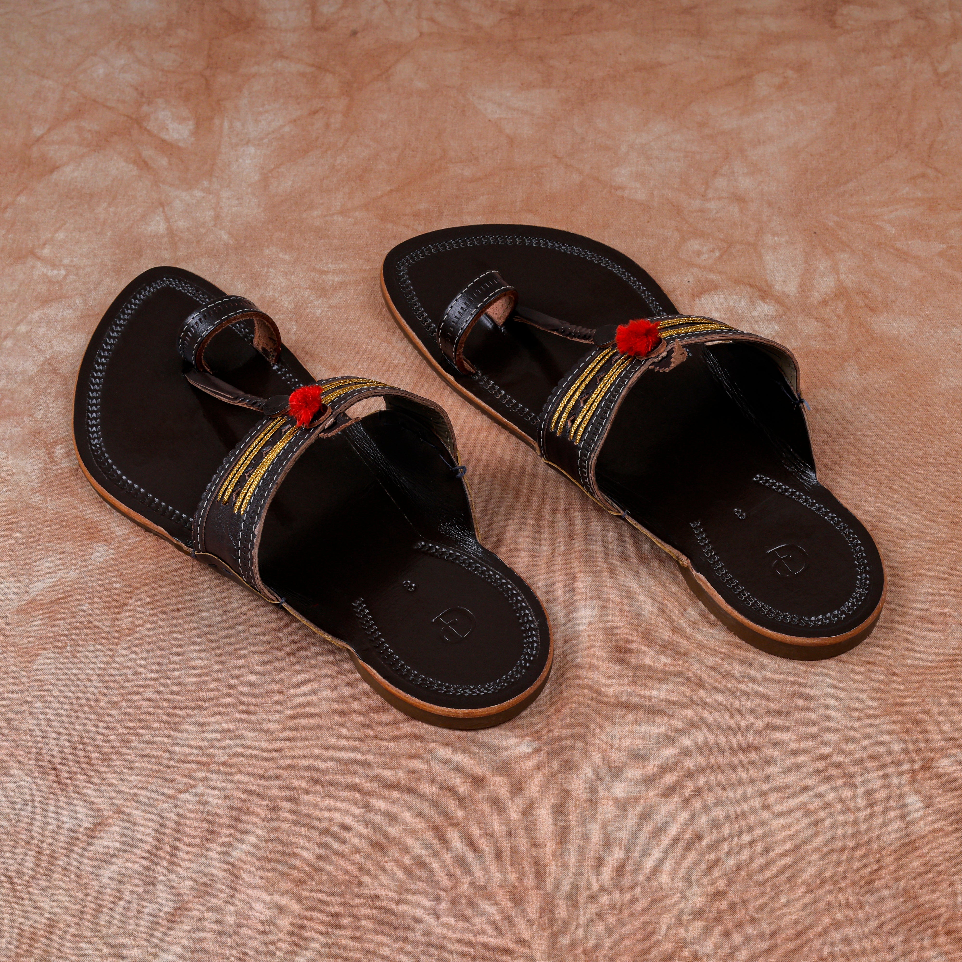 Glossy Dark Brown Leather Kolhapuri Sandals