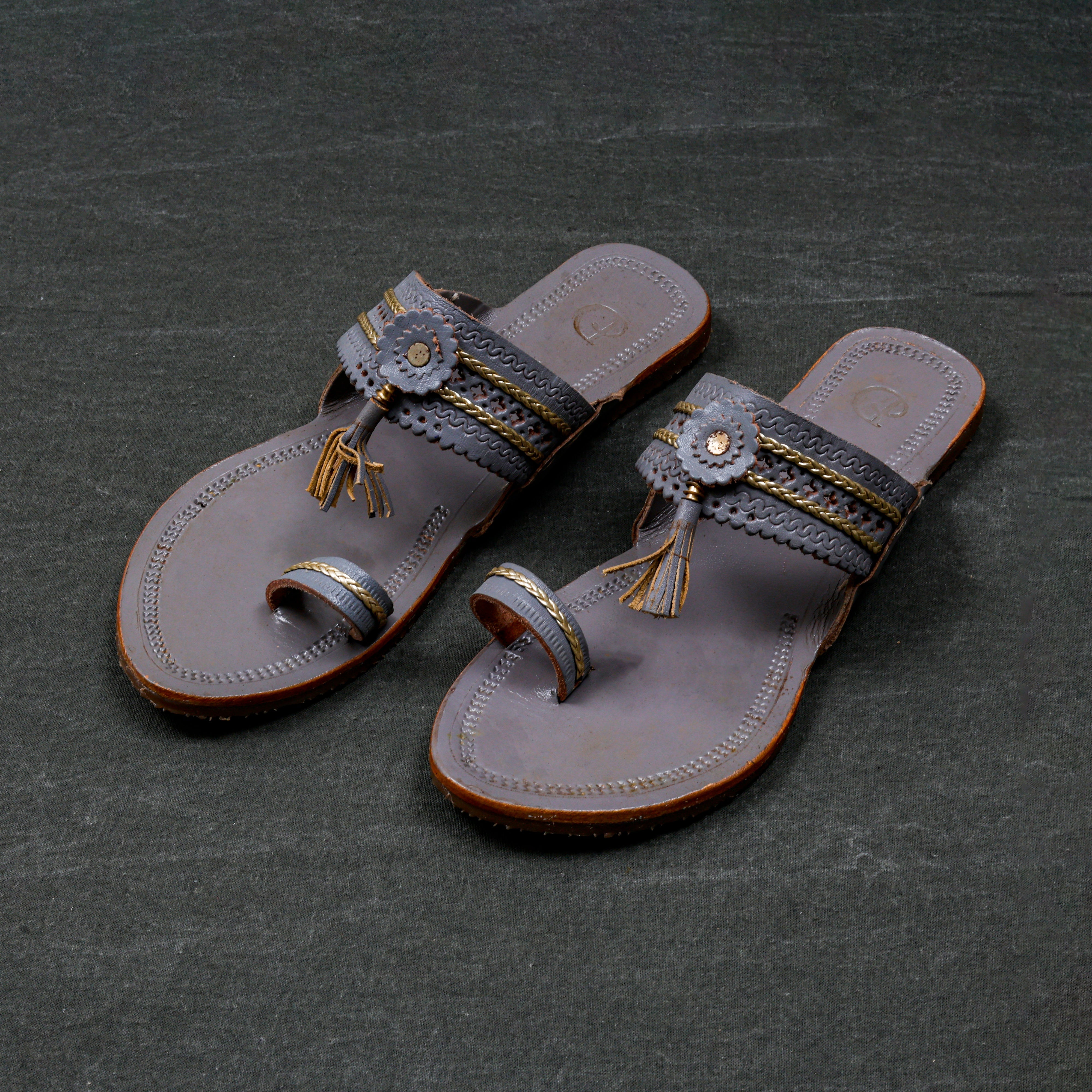Patent Leather Grey Ethnic Flats