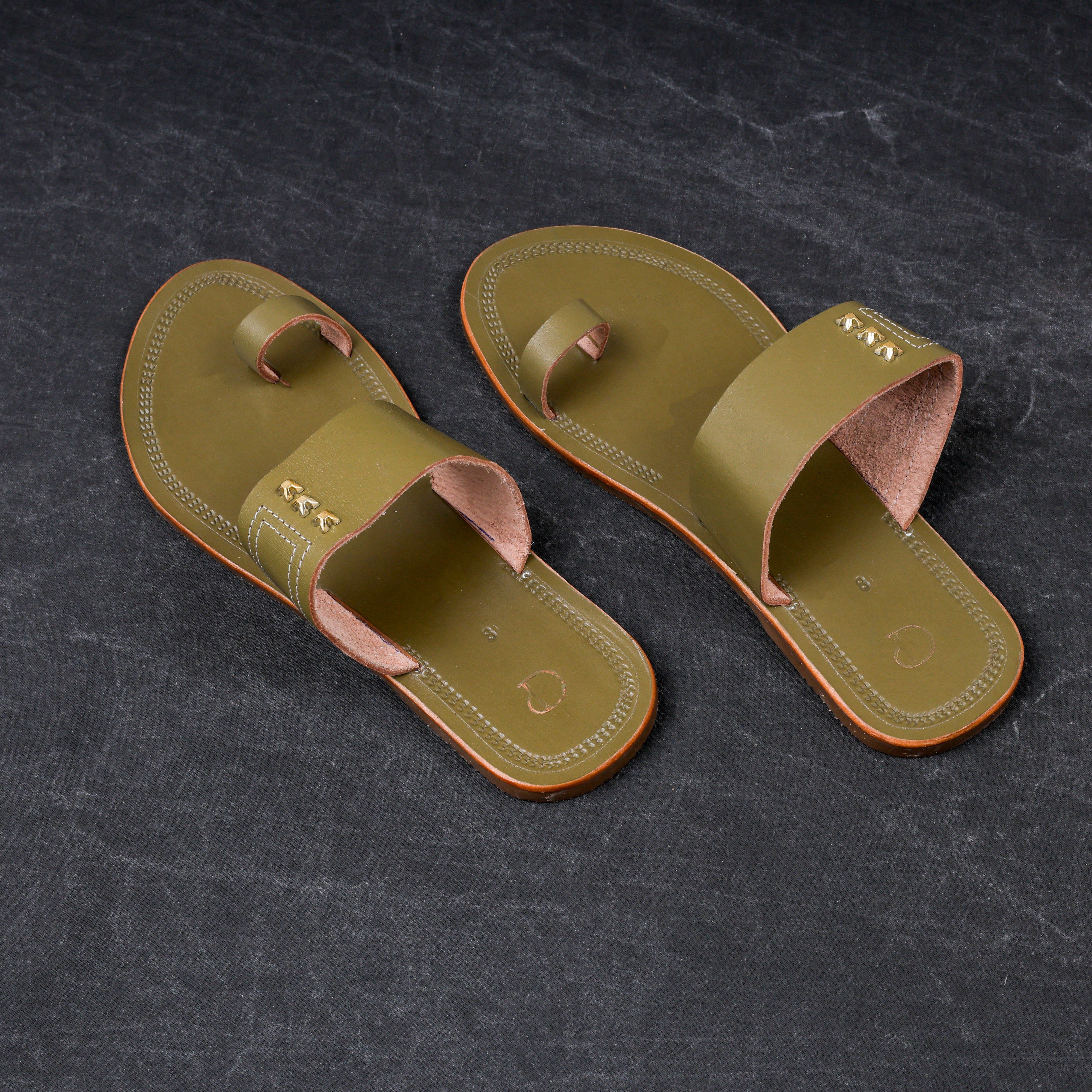 Olive Green Patent Leather Kolhapuri