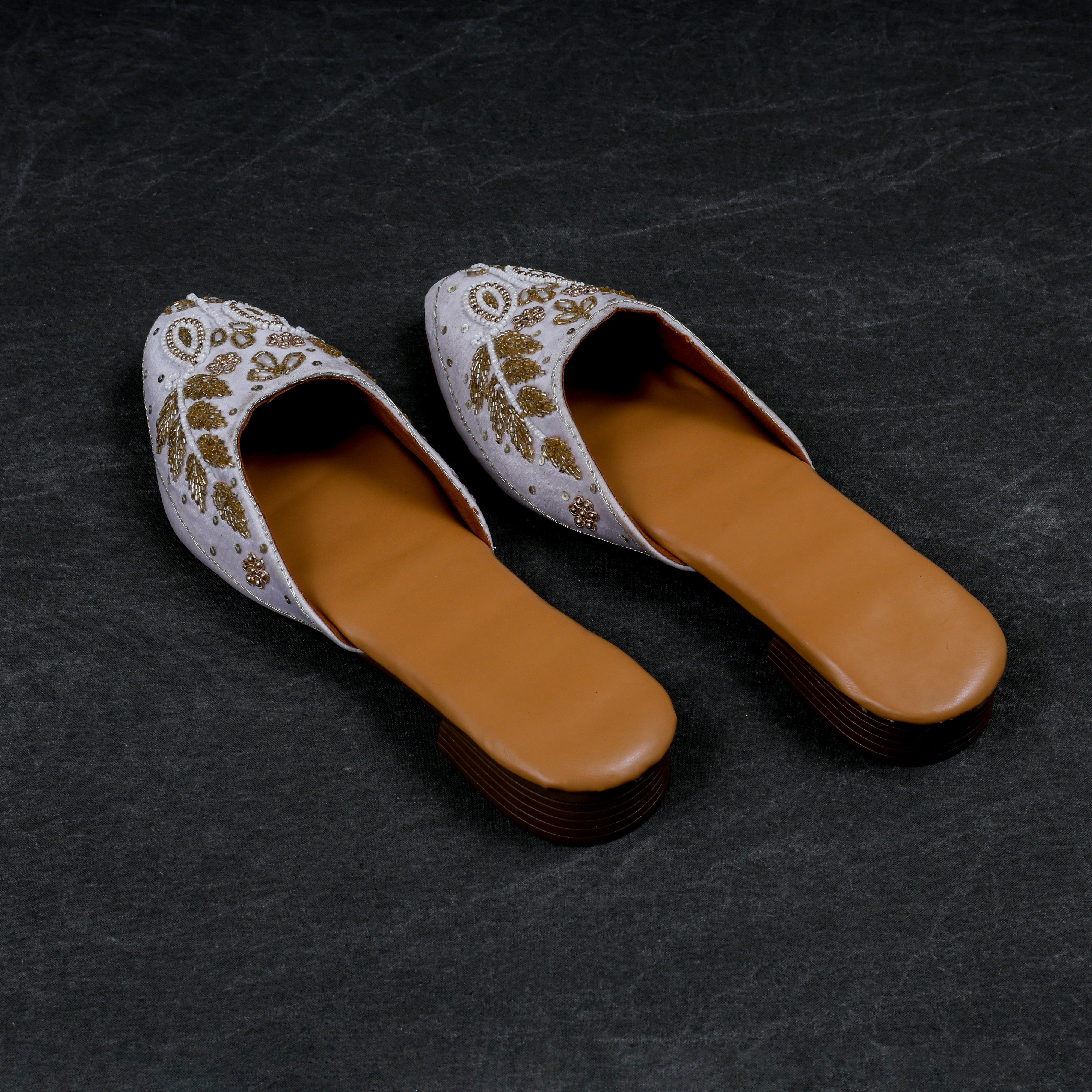 Two Tone Off White Mules With Textured Detail