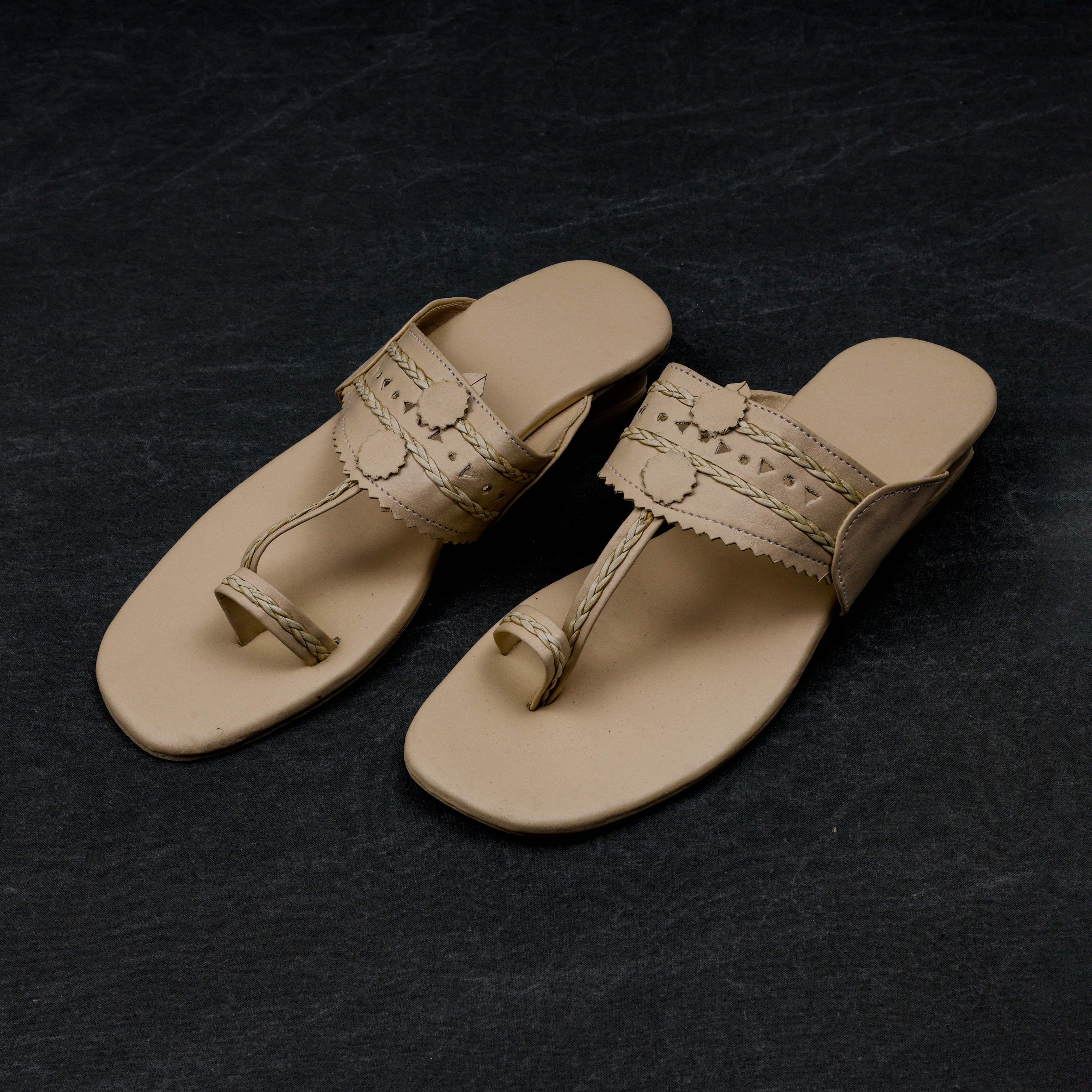 Beige Open Toe Ethnic Flats